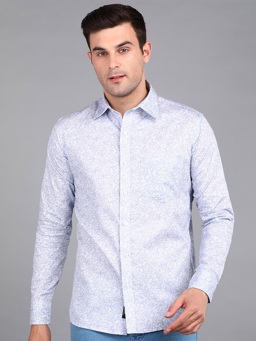 

ZNX Clothing Premium Micro Ditsy Printed Cotton Casual Shirt, White