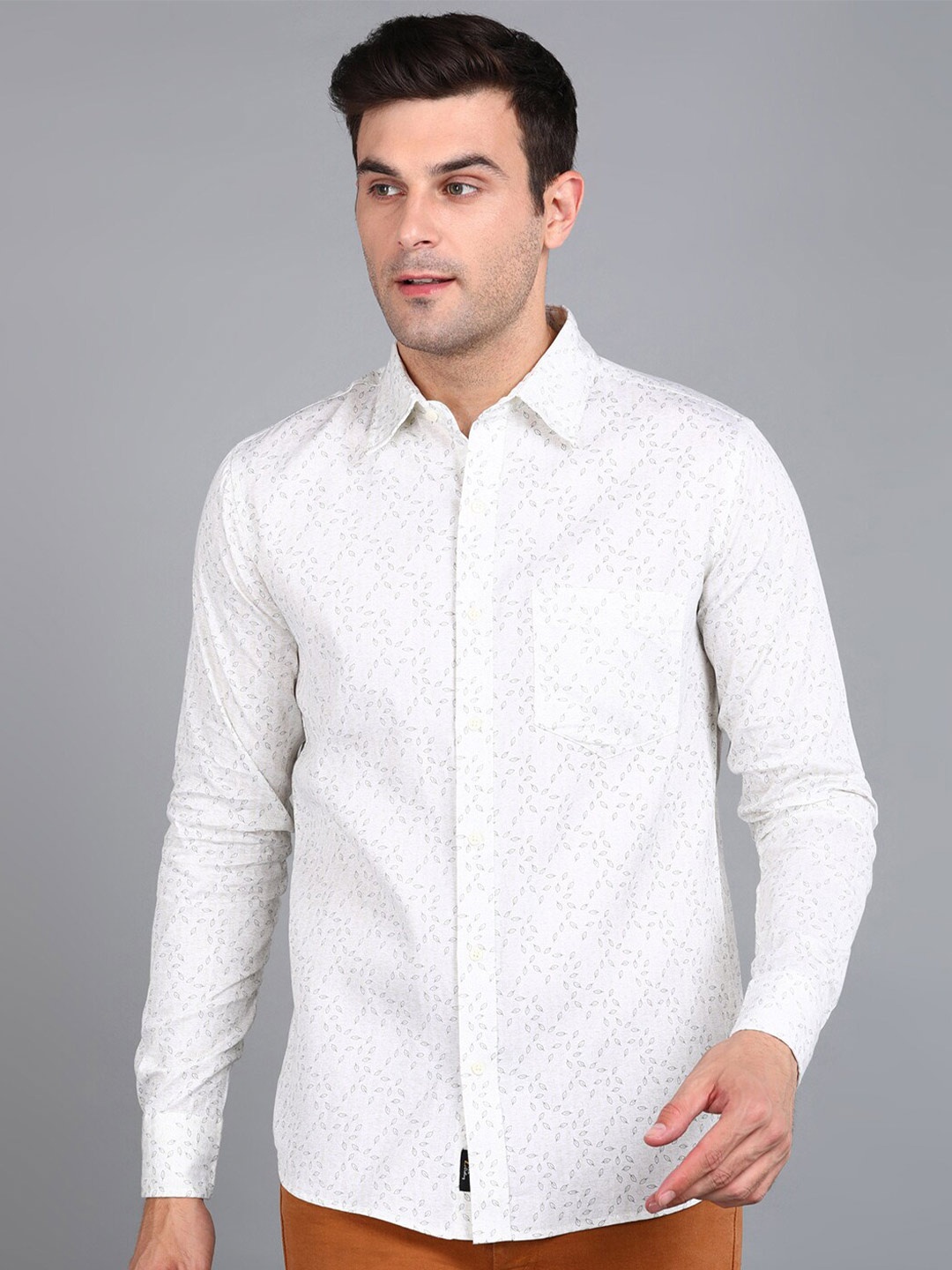 ZNX Clothing Premium Micro Ditsy Printed Cotton Casual Shirt, White