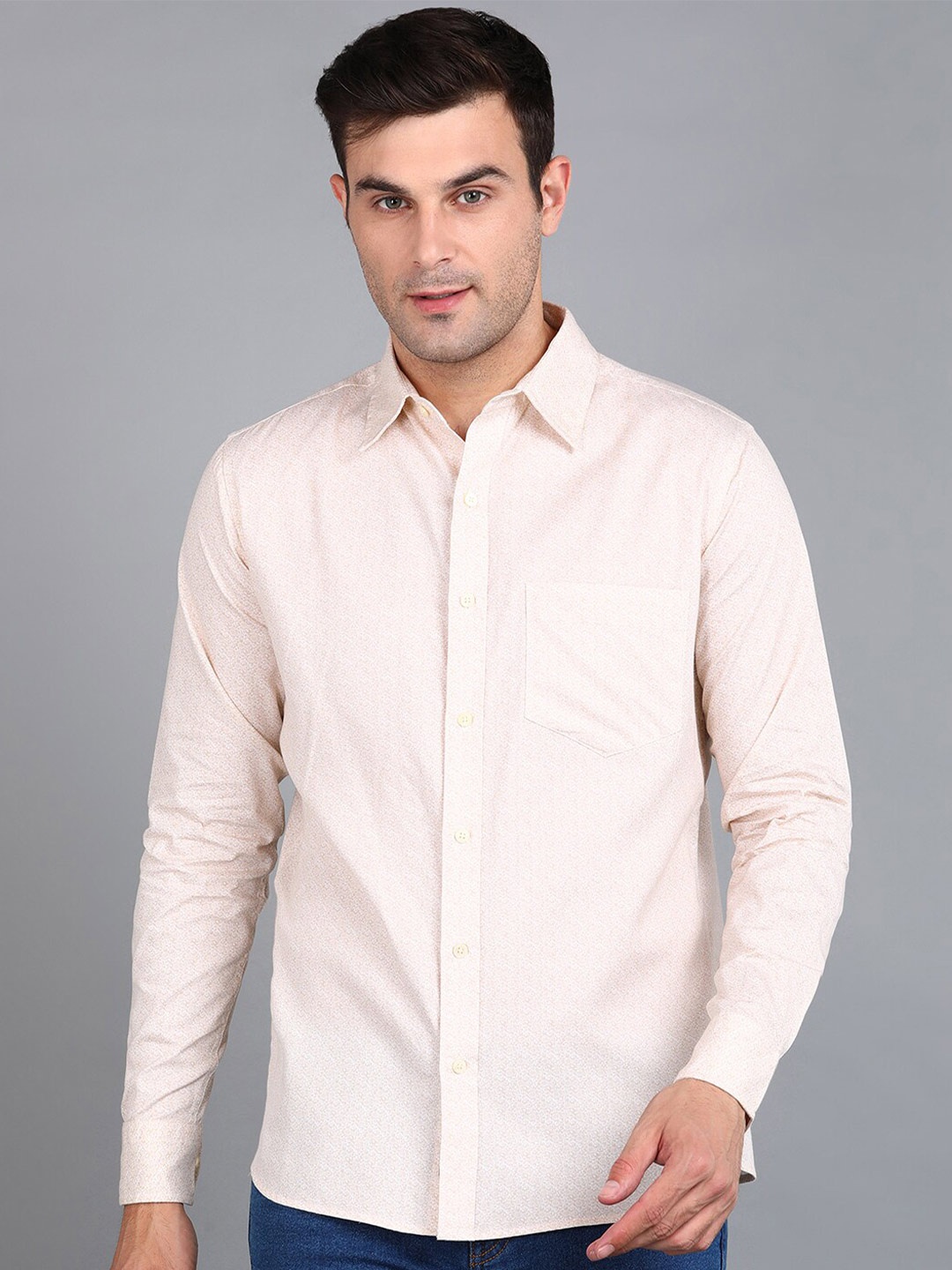 

ZNX Clothing Premium Micro Ditsy Printed Cotton Casual Shirt, Peach