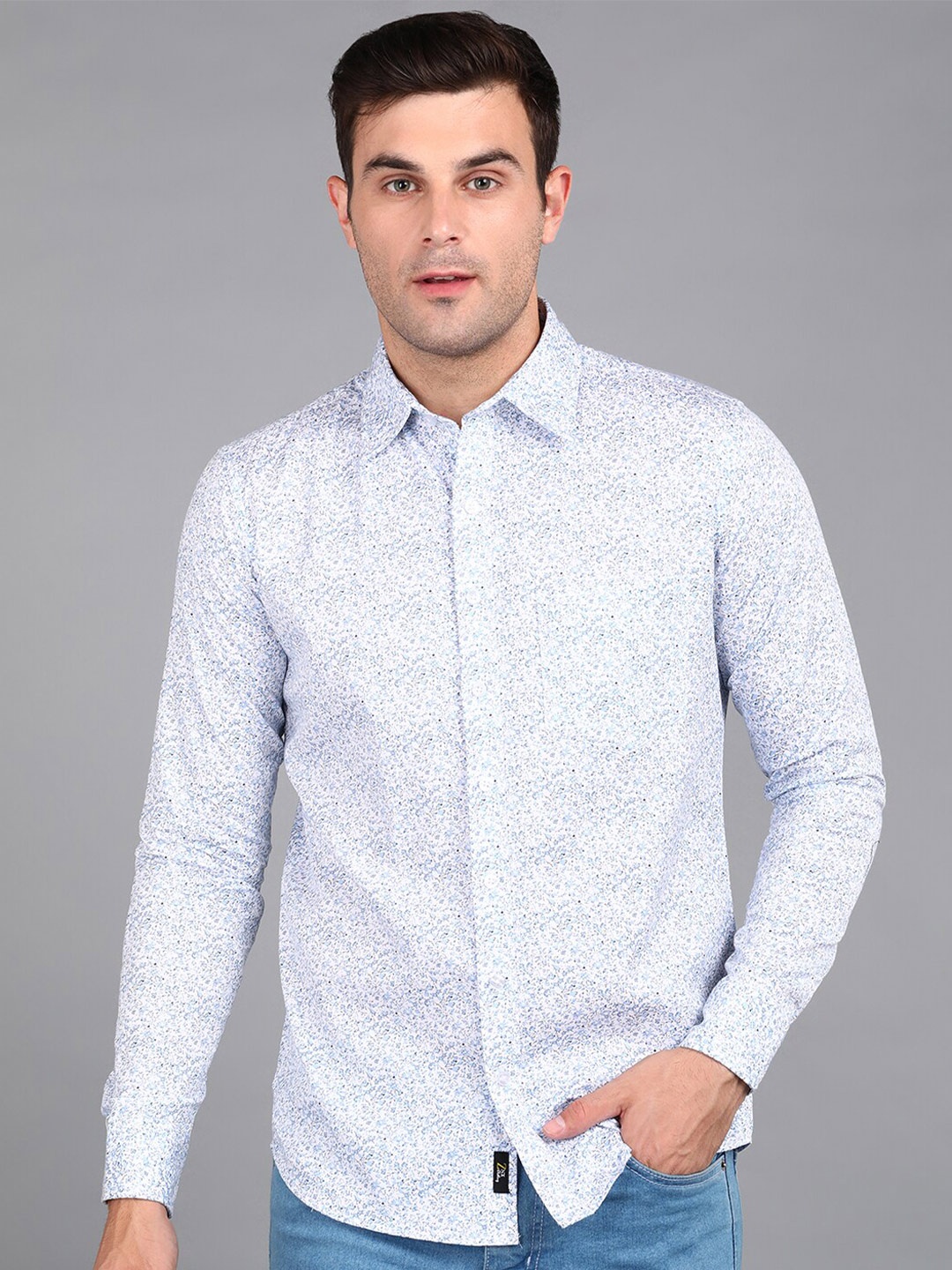 

ZNX Clothing Premium Micro Ditsy Printed Cotton Casual Shirt, Blue