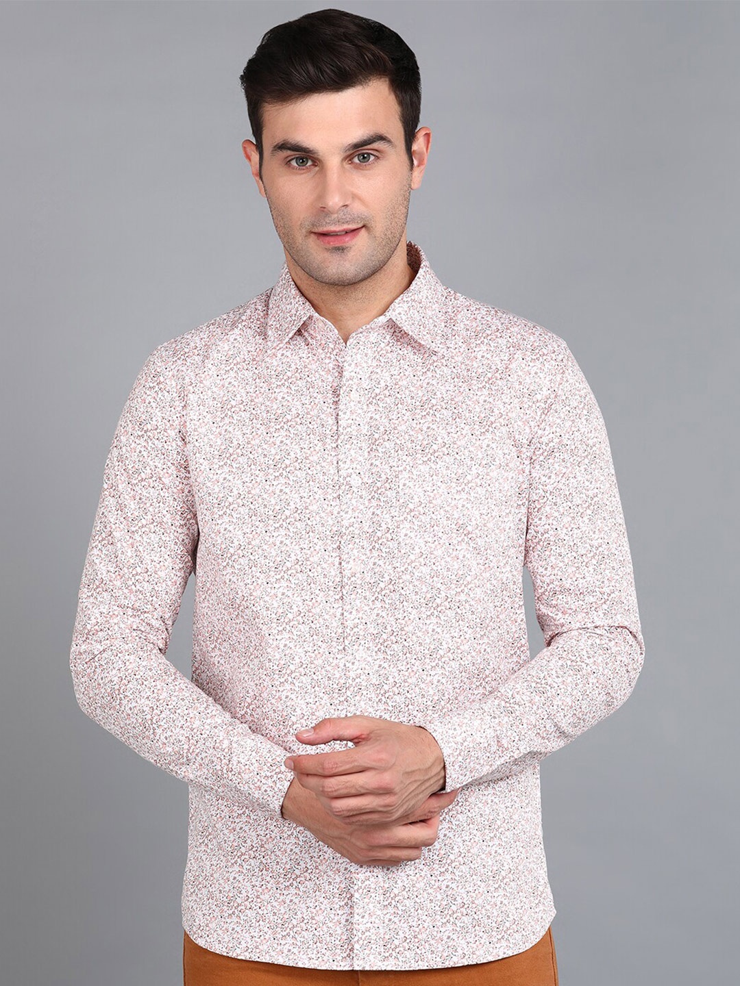 

ZNX Clothing Premium Floral Printed Cotton Casual Shirt, Beige