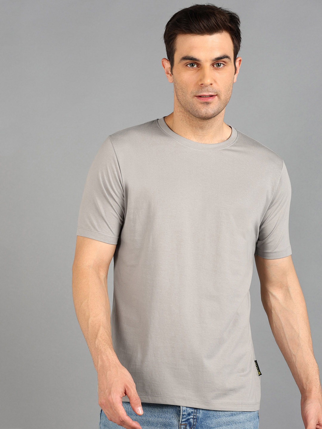 

KAEZRI Round Neck Cotton T-Shirt, Grey