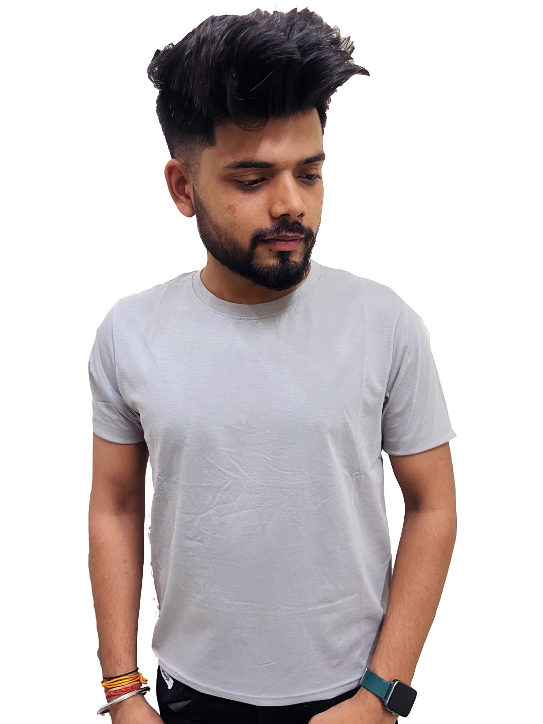 

KAEZRI Round Neck Cotton T-Shirt, Grey