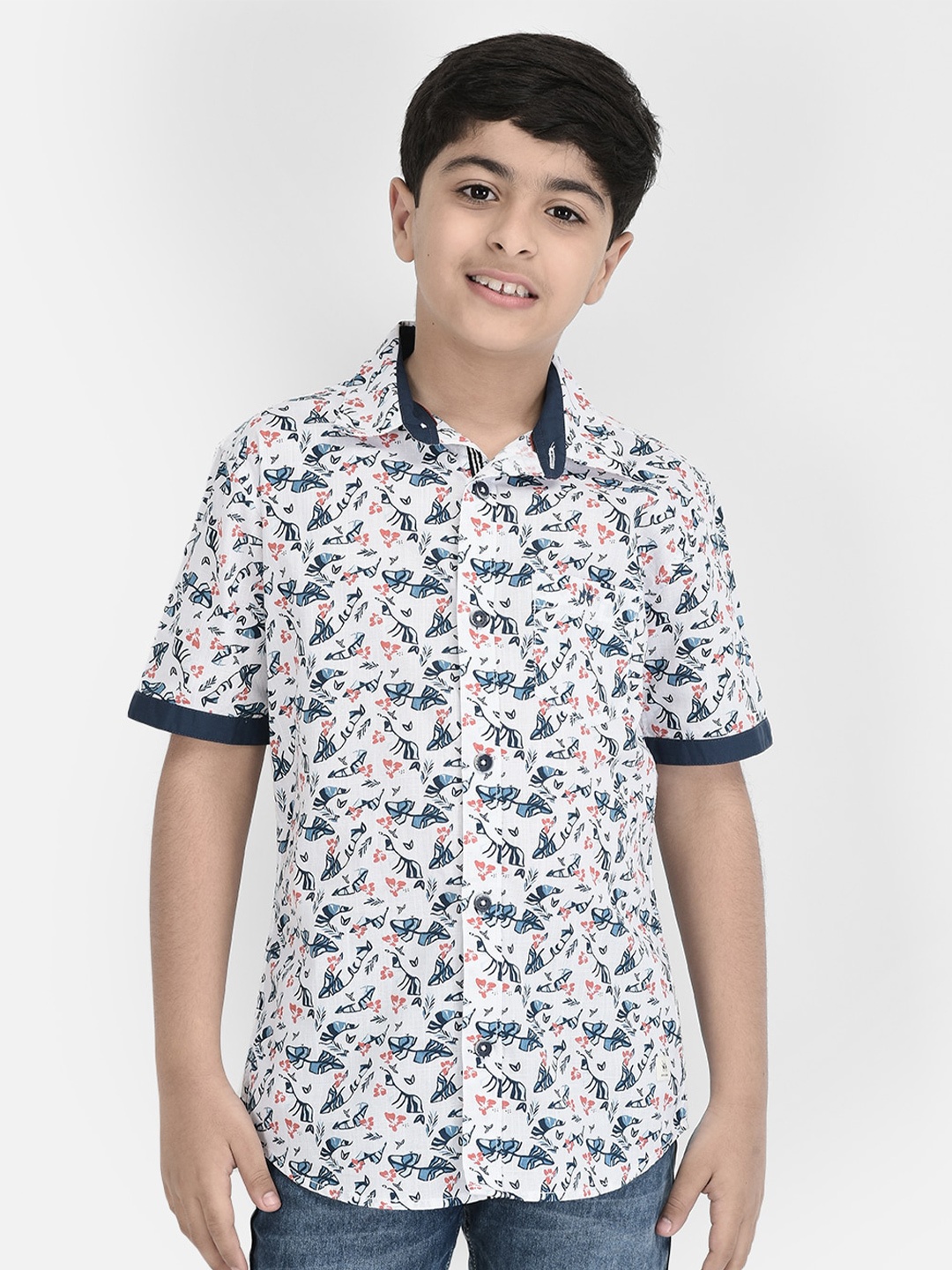 

Crimsoune Club Boys Slim Fit Conversatioanl Printed Pure Cotton Casual Shirt, White