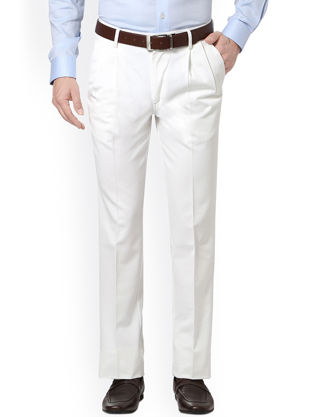 

Allen Solly Men White Solid Formal Trousers