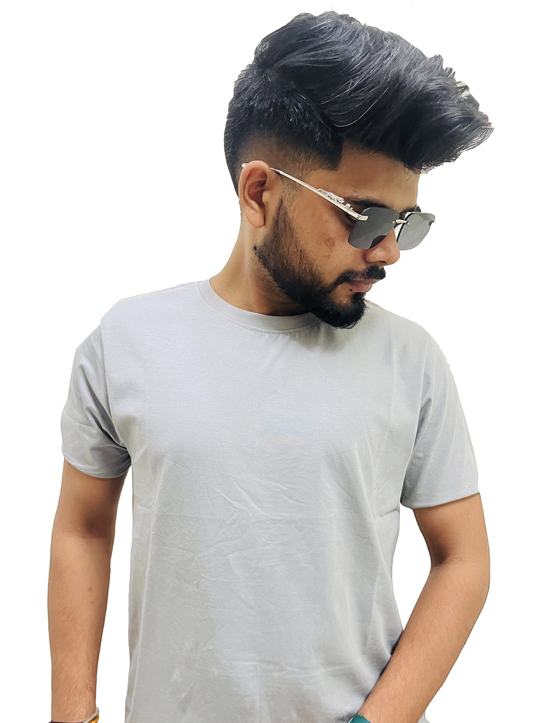 

KAEZRI Round Neck Cotton T-Shirt, Grey