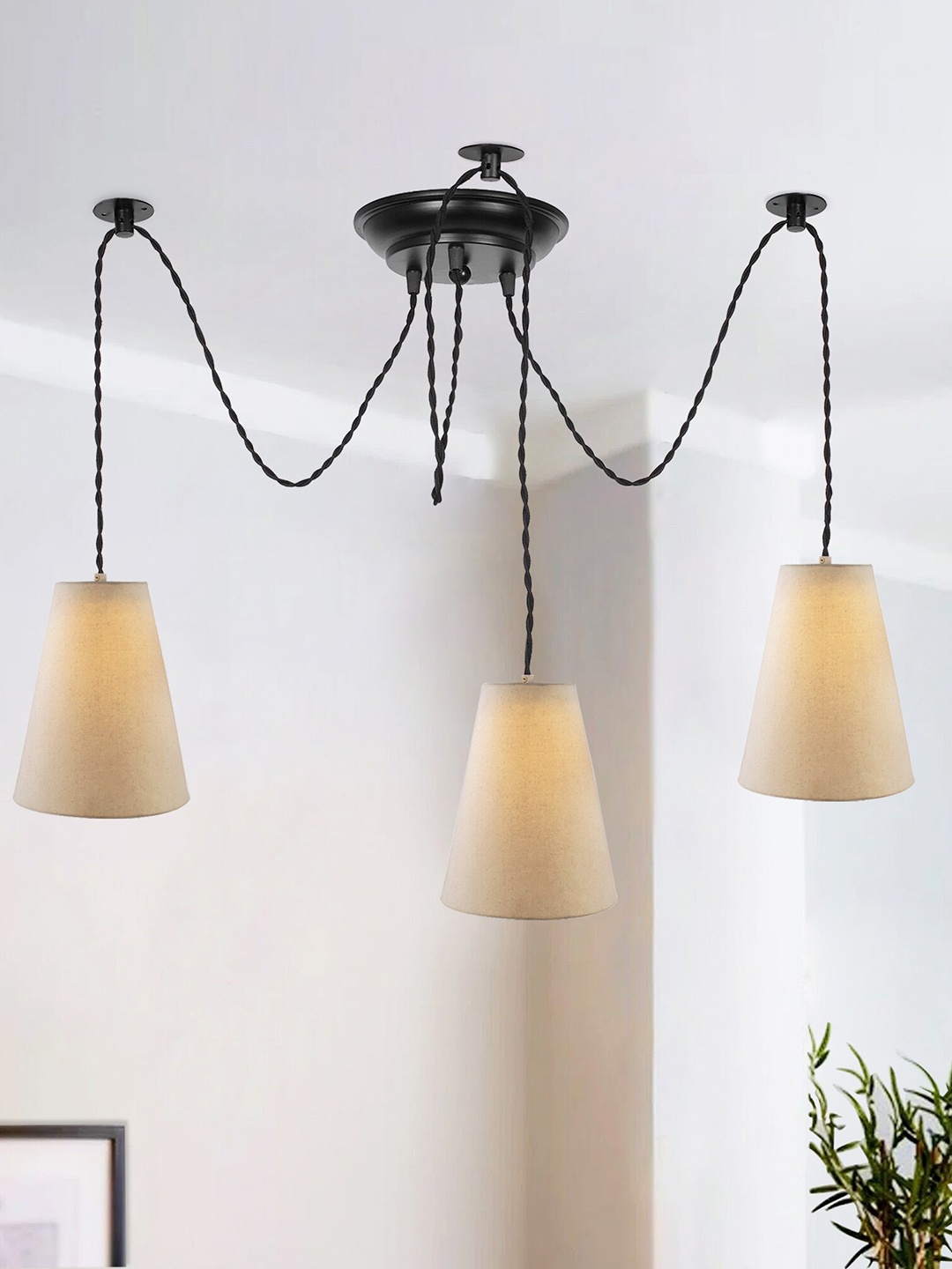 

Homesake Beige & Black Fabric Ceiling Lamp