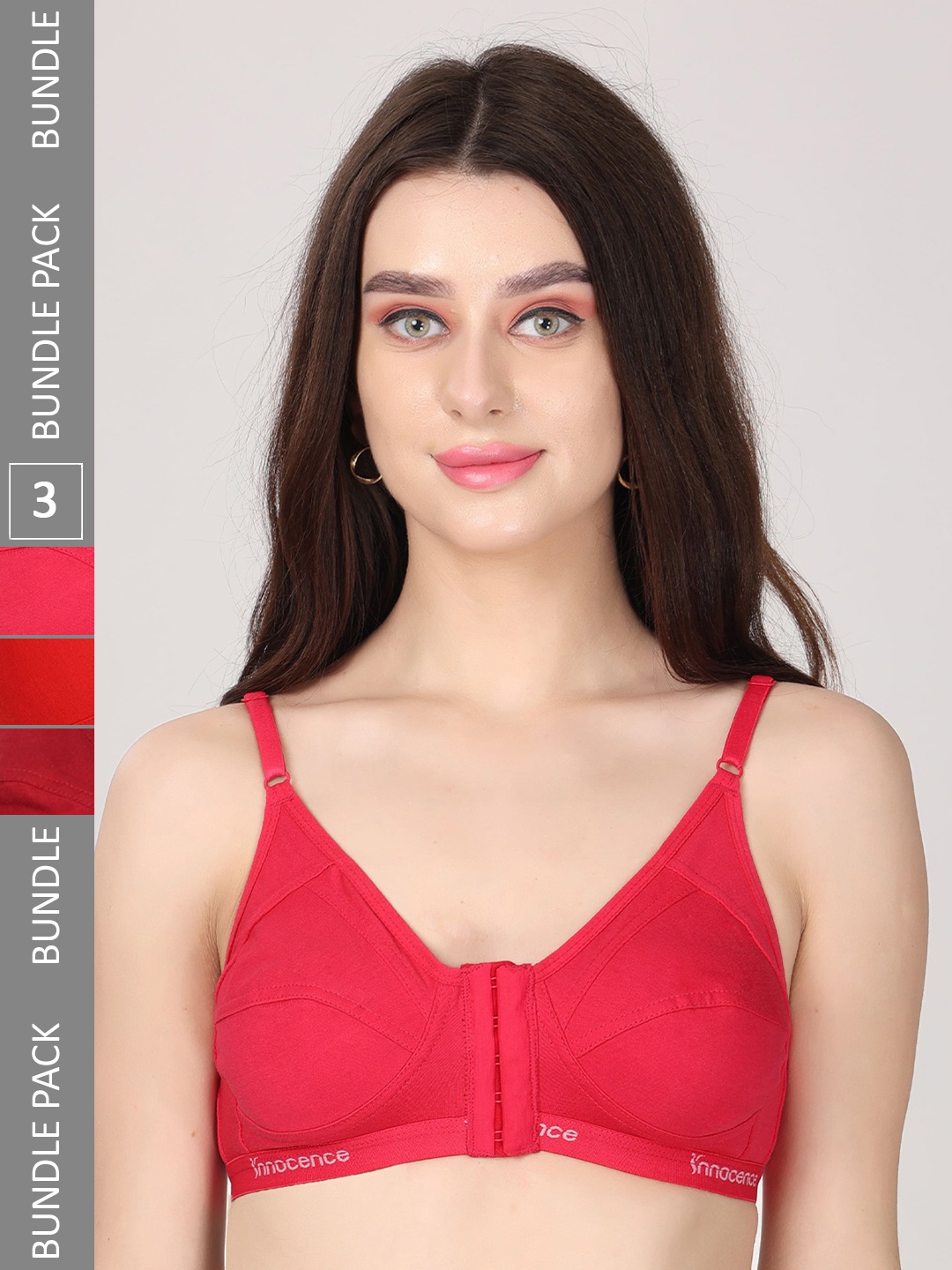 

Innocence Pack Of 3 Full Coverage Seamless Non Padded Cotton Everyday Bras, Red