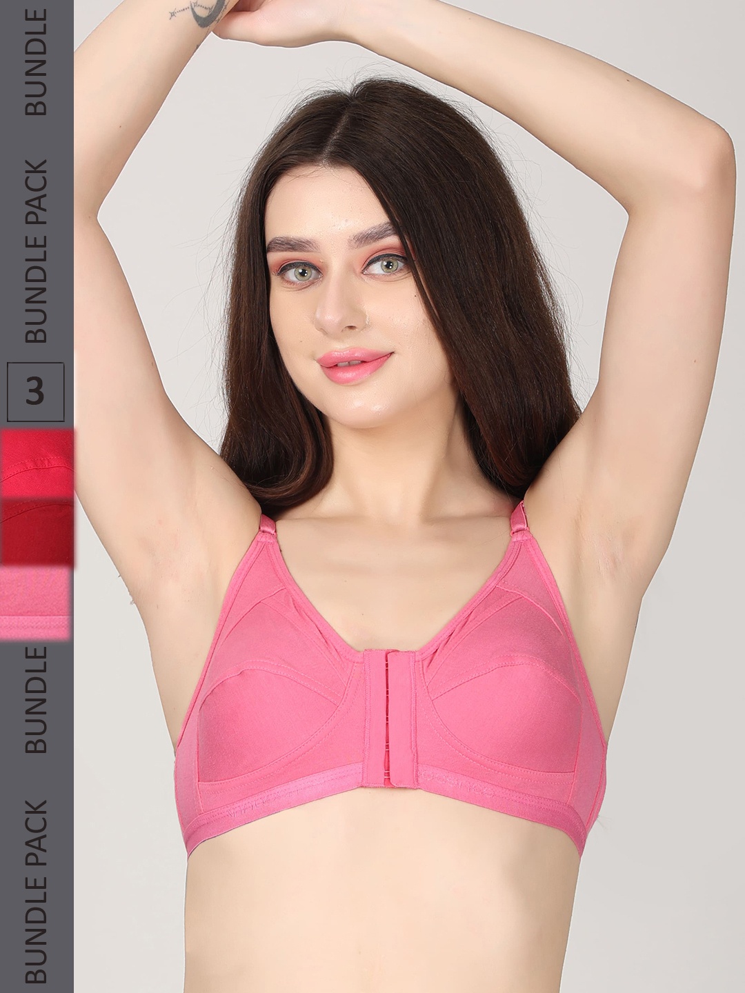 

Innocence Pack Of 3 Full Coverage Seamless Non Padded Cotton Everyday Bras, Pink
