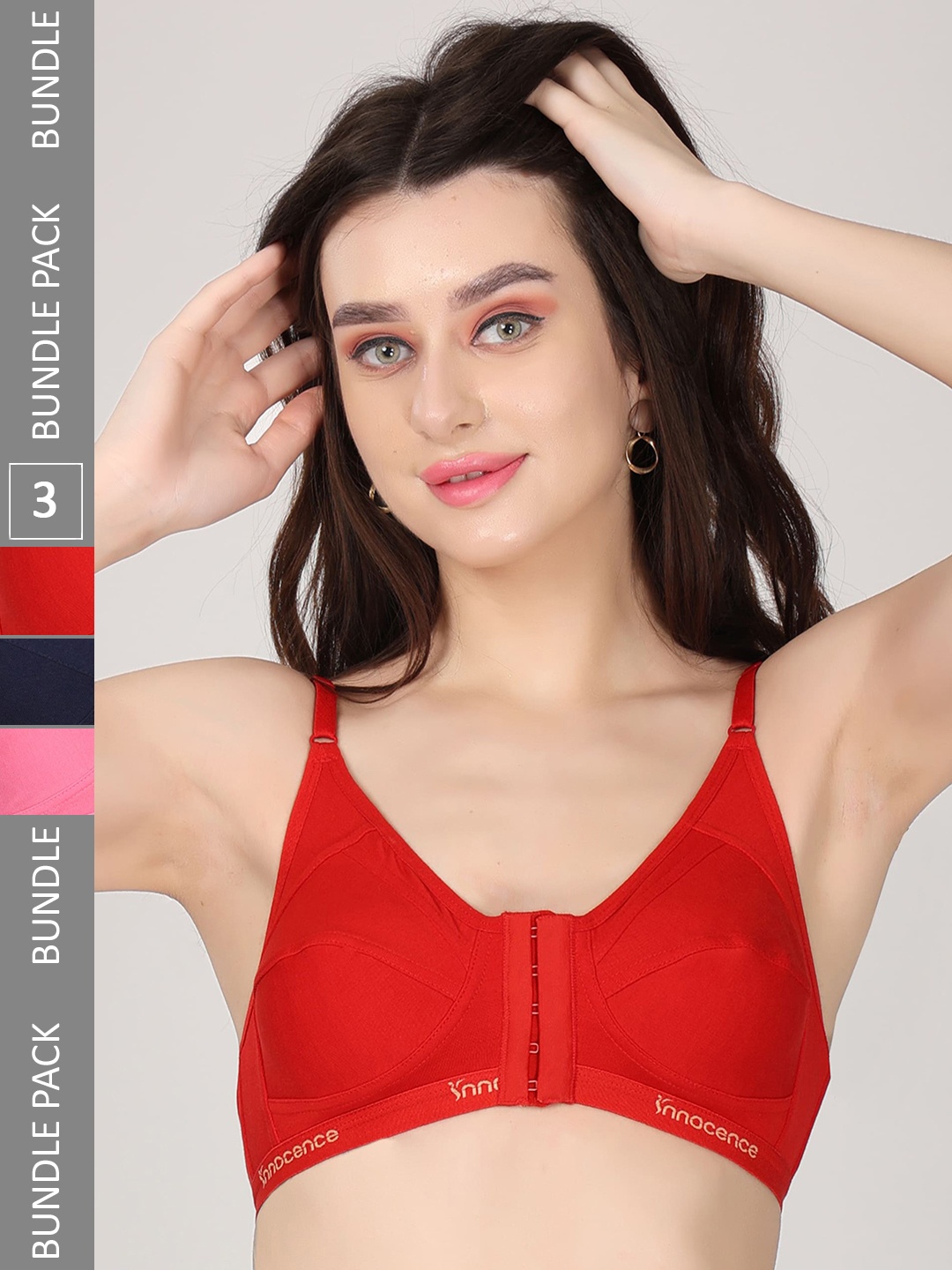 

Innocence Pack Of 3 Cut And Sew Non-Padded Non-Wired All Day Comfort Cotton Bra, Pink