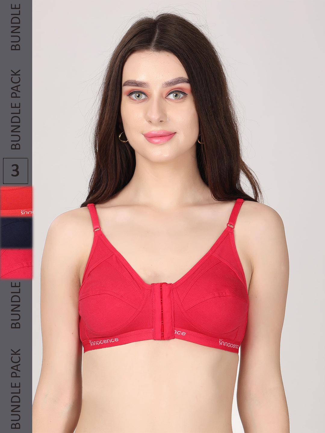 

Innocence Pack Of 3 Full Coverage Seamless Non Padded Cotton Everyday Bras, Fuchsia