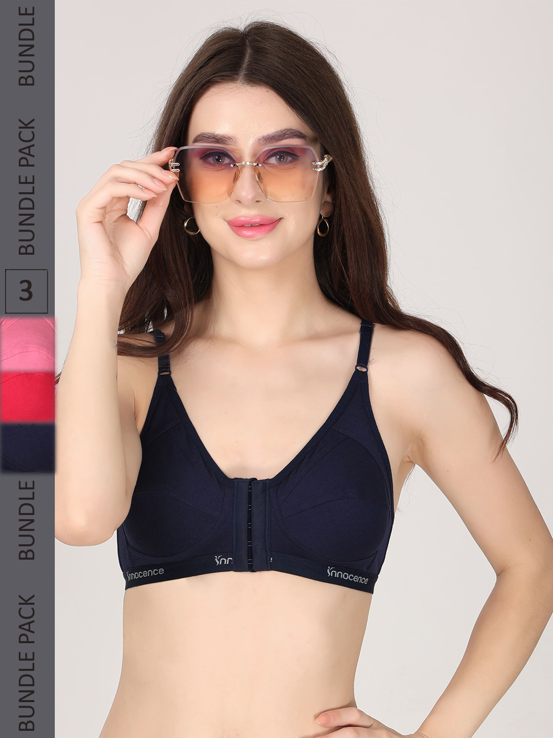 

Innocence Pack Of 3 Full Coverage Seamless Non Padded Cotton Everyday Bras, Pink