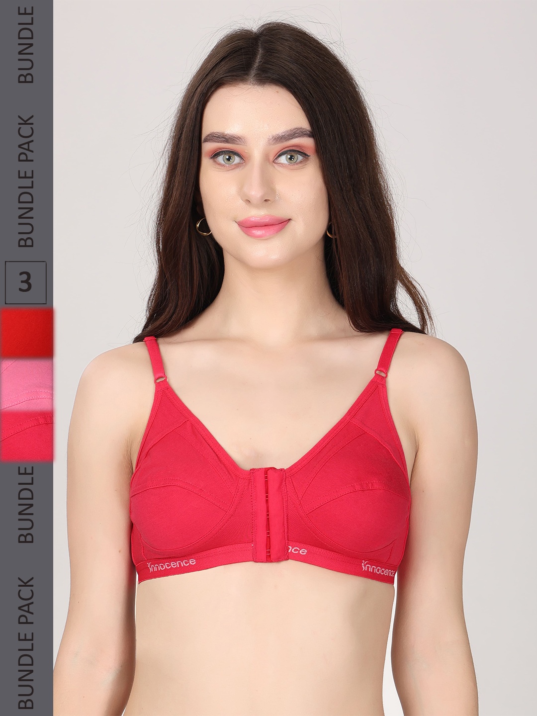 

Innocence Pack Of 3 Full Coverage Seamless Non Padded Cotton Everyday Bras, Fuchsia