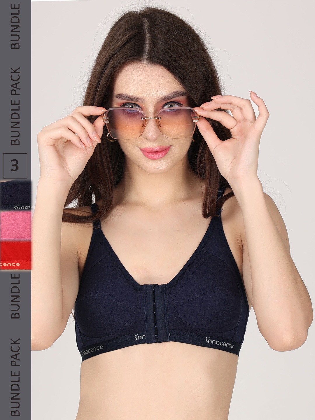 

Innocence Pack Of 3 Full Coverage Seamless Non Padded Cotton Everyday Bras, Black