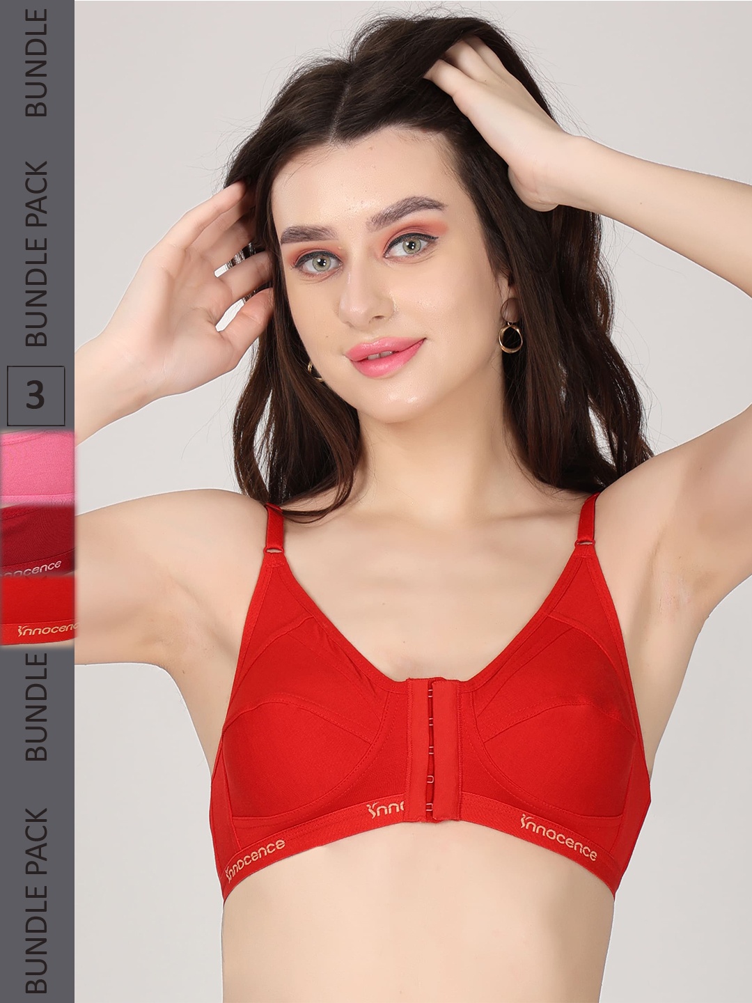 

Innocence Pack Of 3 Full Coverage Seamless Non Padded Cotton Everyday Bras, Red