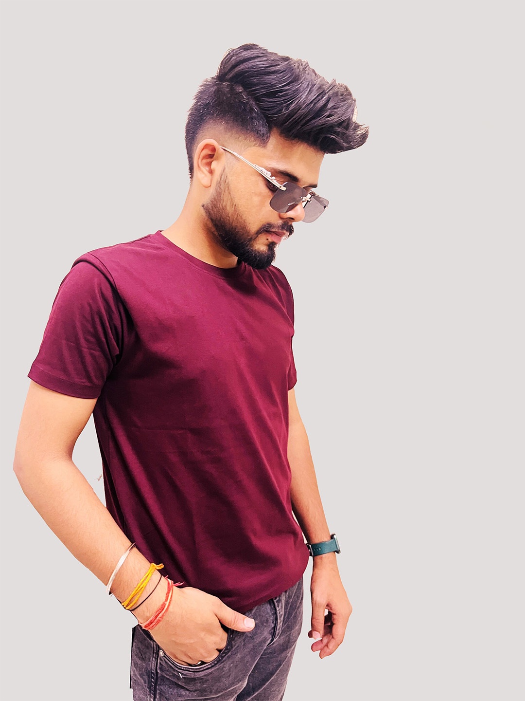 

KAEZRI Round Neck Cotton T-shirt, Maroon