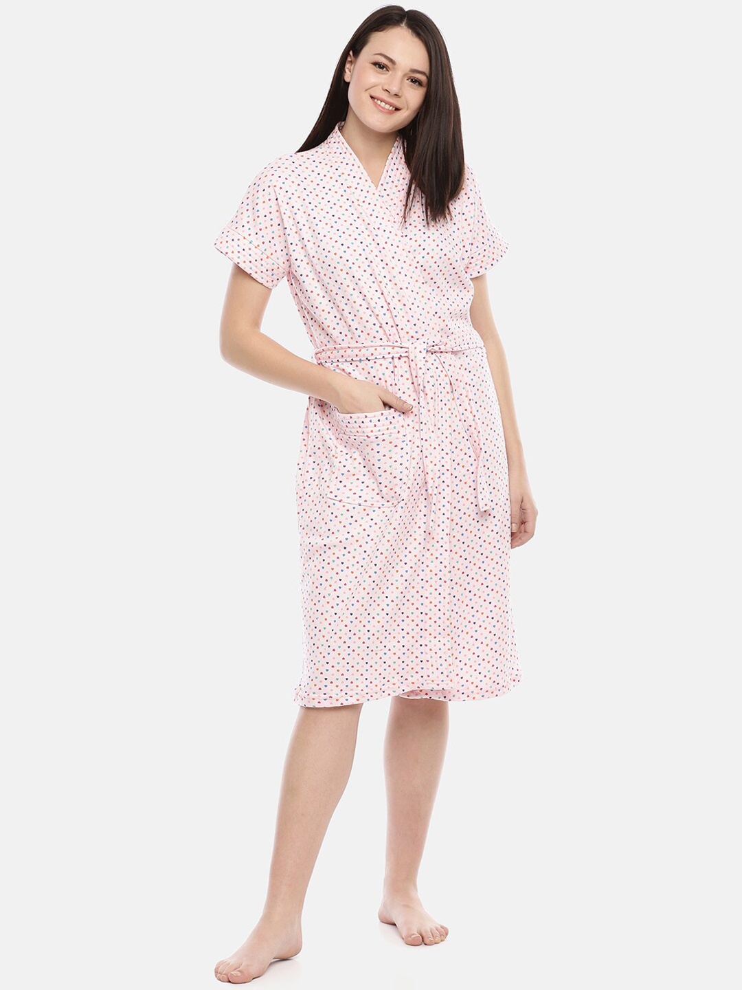 

GOLDSTROMS Pink Printed V-Neck Cotton Bath Robe