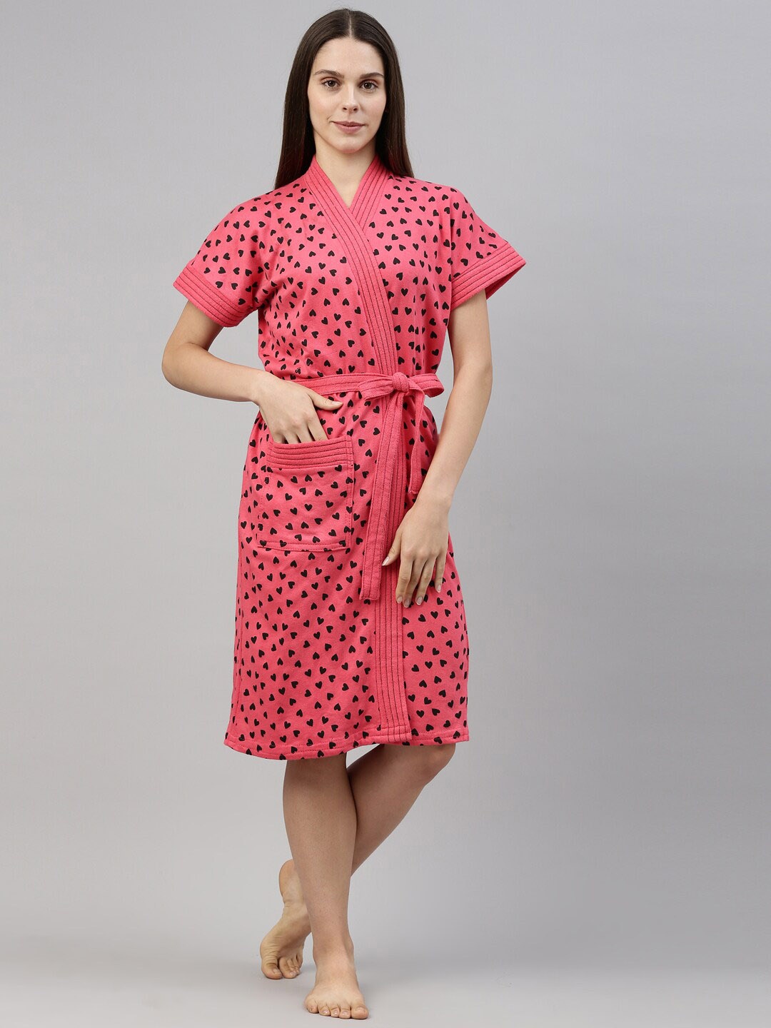 

GOLDSTROMS Red Printed V-Neck Cotton Bath Robe