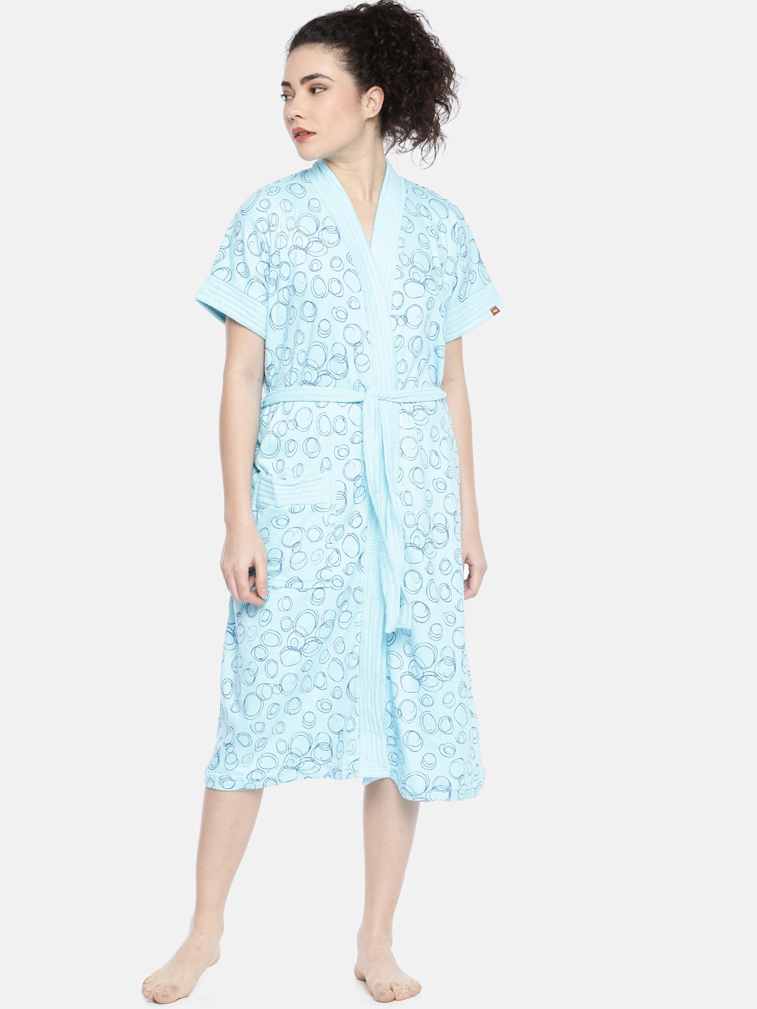 

GOLDSTROMS Blue Printed V-Neck Cotton Bath Robe