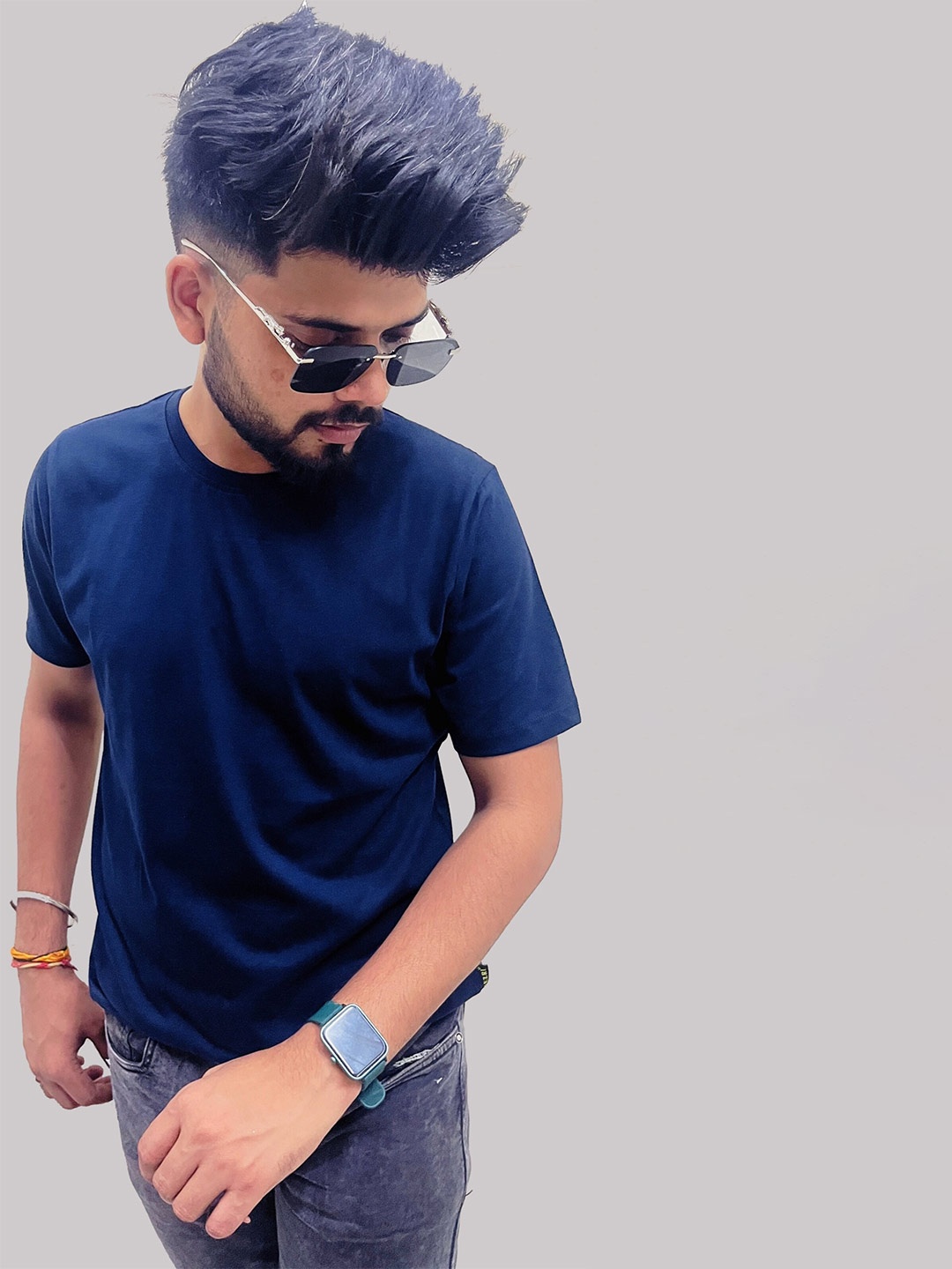 

KAEZRI Regular Fit Cotton T-shirt, Navy blue