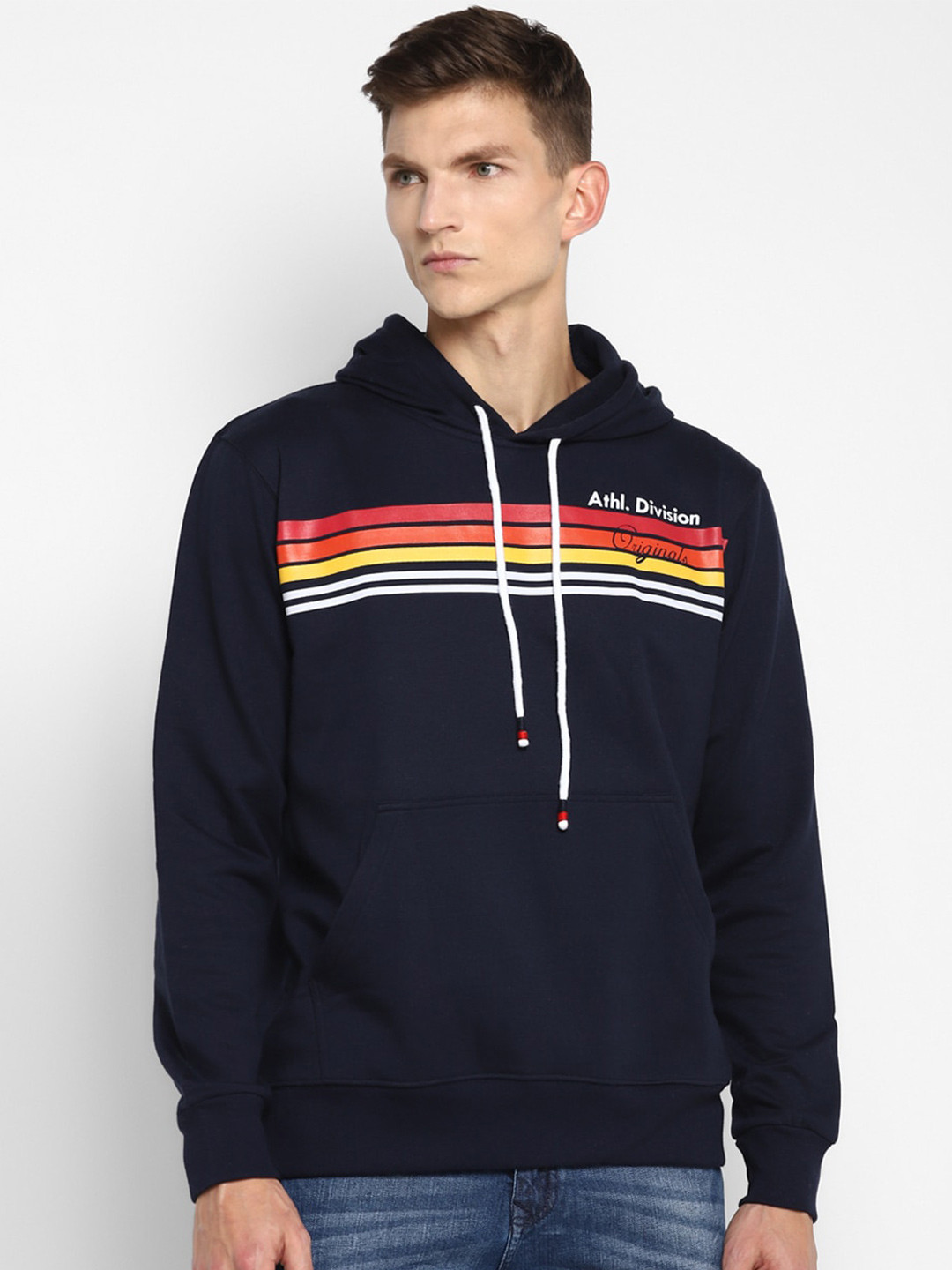 

Alan Jones Striped Hooded Pullover Sweatshirt, Navy blue