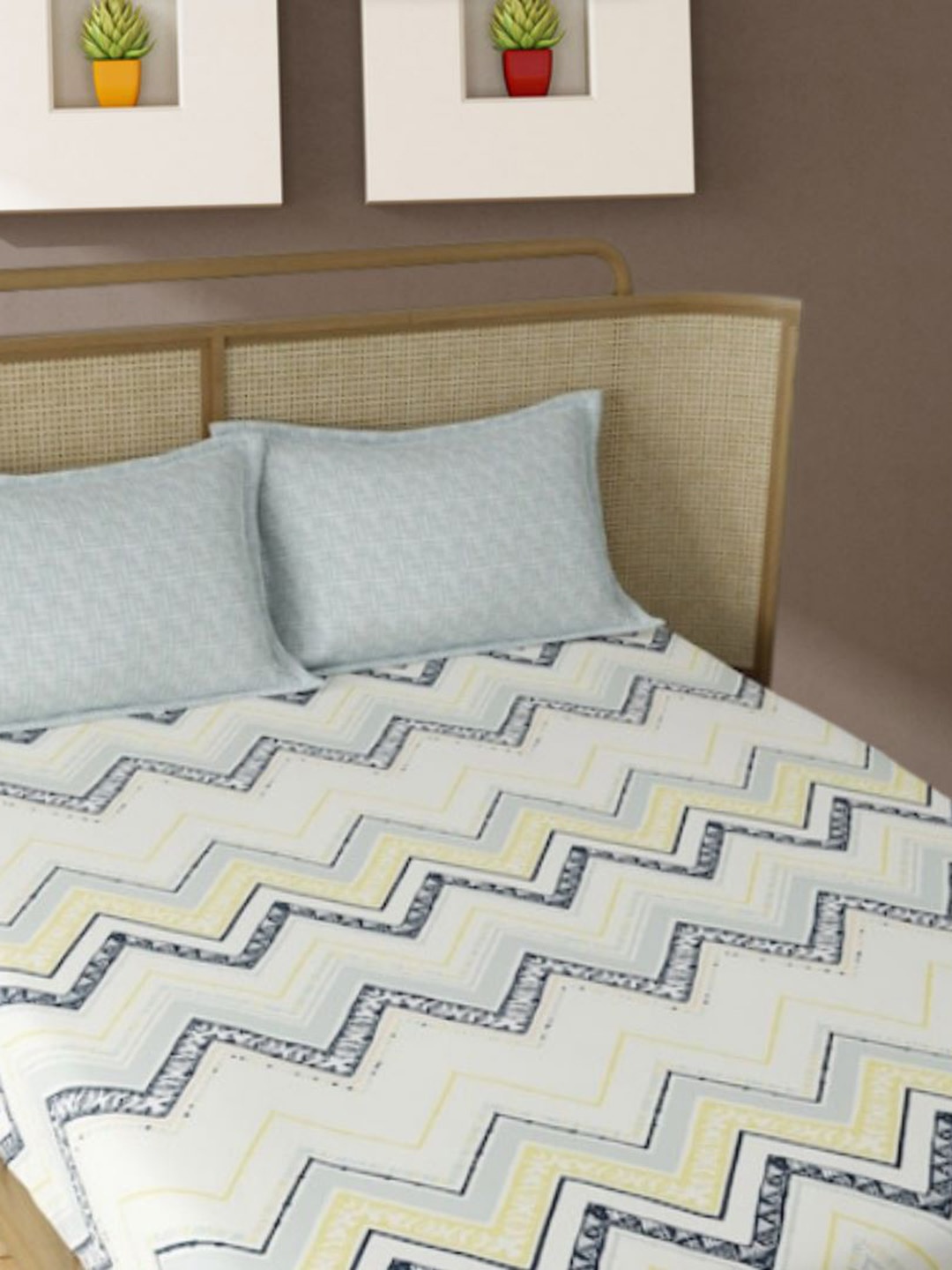 

Bajo's Yellow & Grey Striped 350 TC Cotton King Bedsheet with 2 Pillow Covers