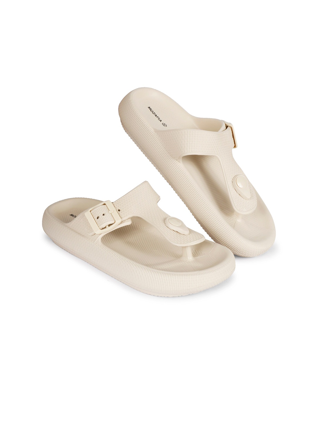 

MOZAFIA Women Rubber Thong Flip-Flops With Buckle Detail, Beige