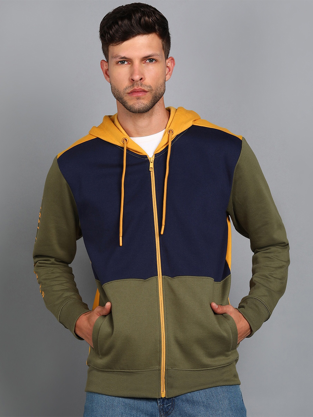 

Alan Jones Colourblocked Hooded Front-Open Sweatshirt, Olive