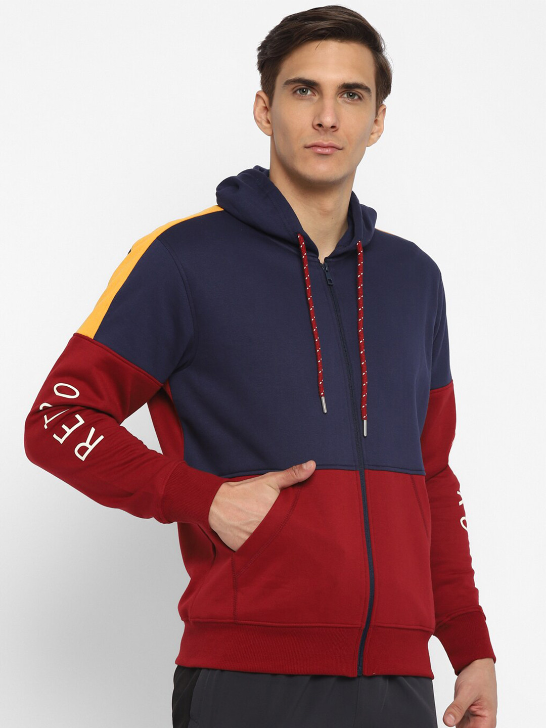 

Alan Jones Colourblocked Hooded Front-Open Sweatshirt, Maroon