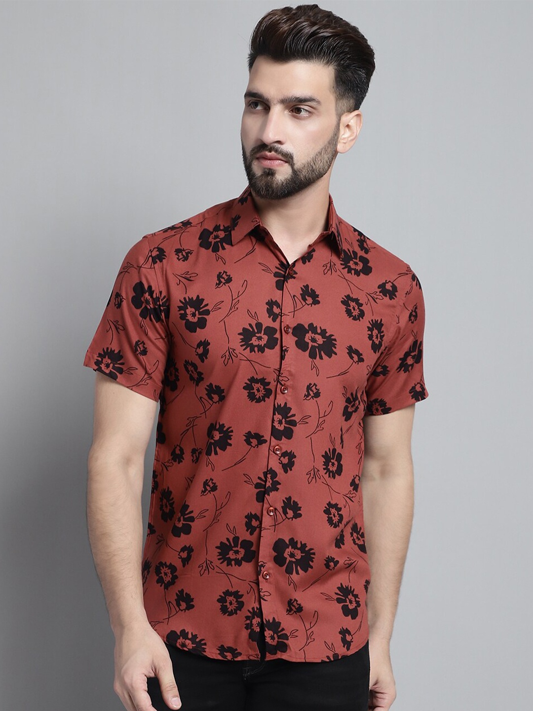 

JAINISH Classic Floral Printed Casual Shirt, Rust