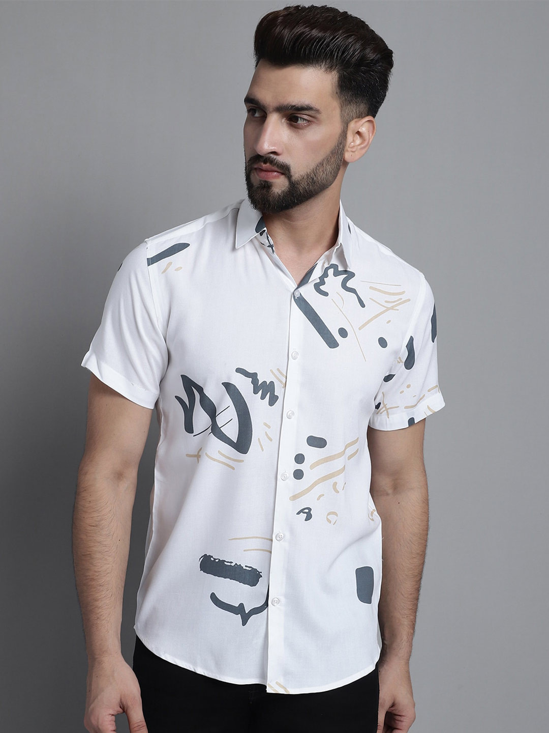 

JAINISH Classic Abstract Printed Casual Shirt, White