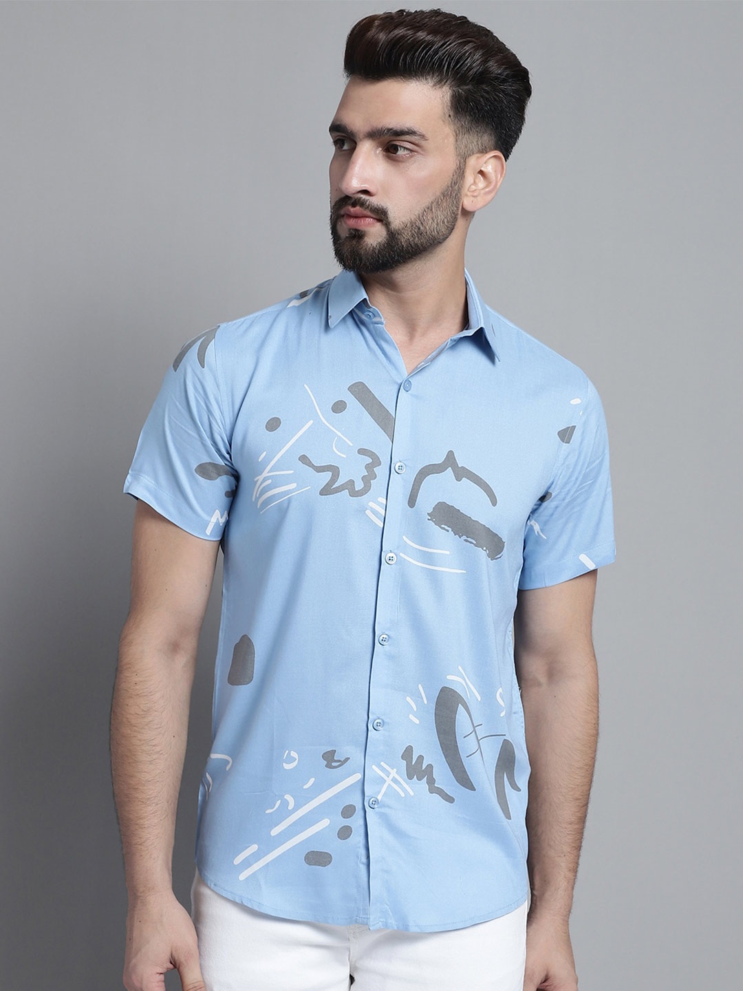 

JAINISH Classic Abstract Printed Casual Shirt, Blue