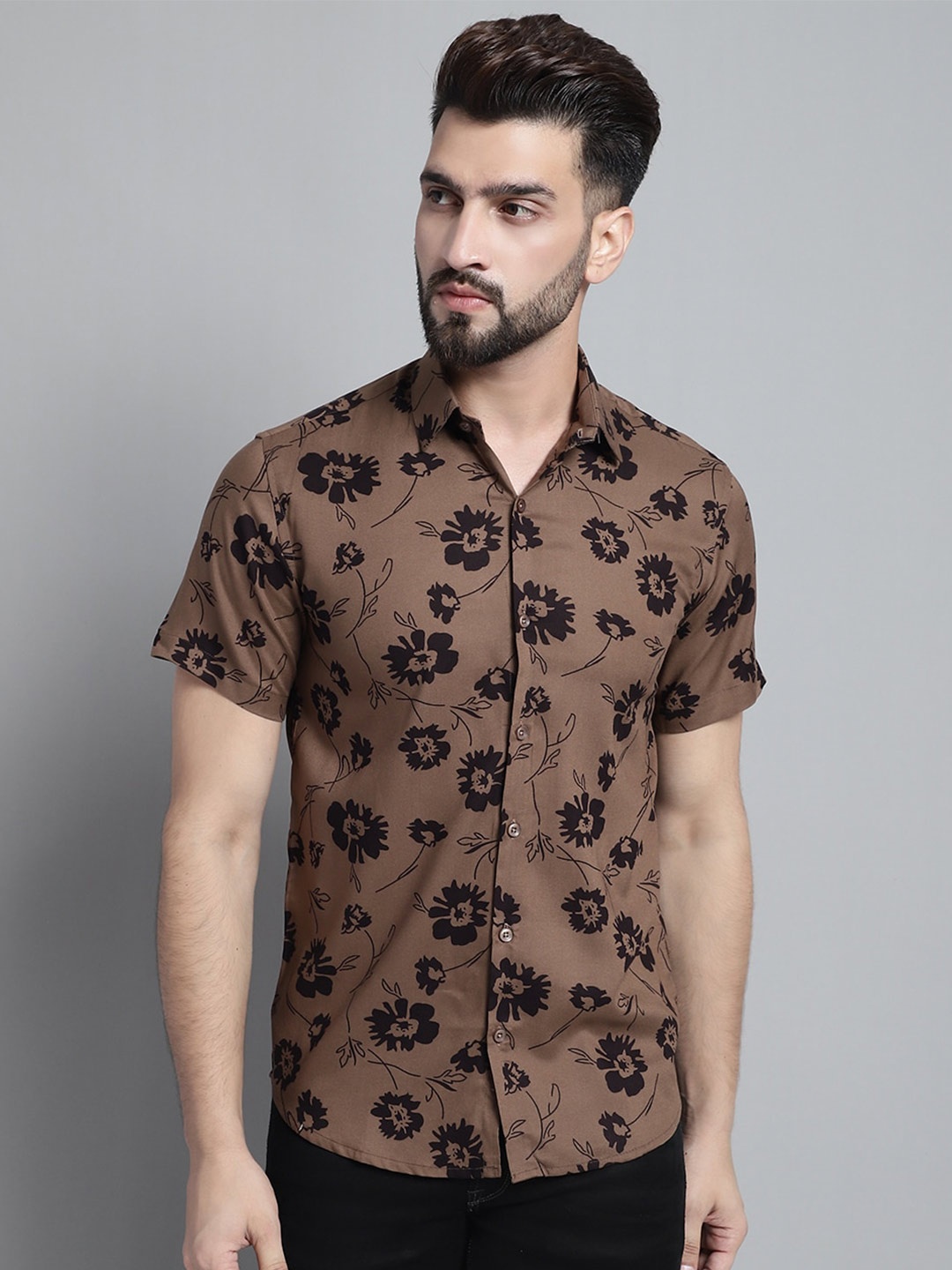 

JAINISH Classic Floral Printed Casual Shirt, Brown