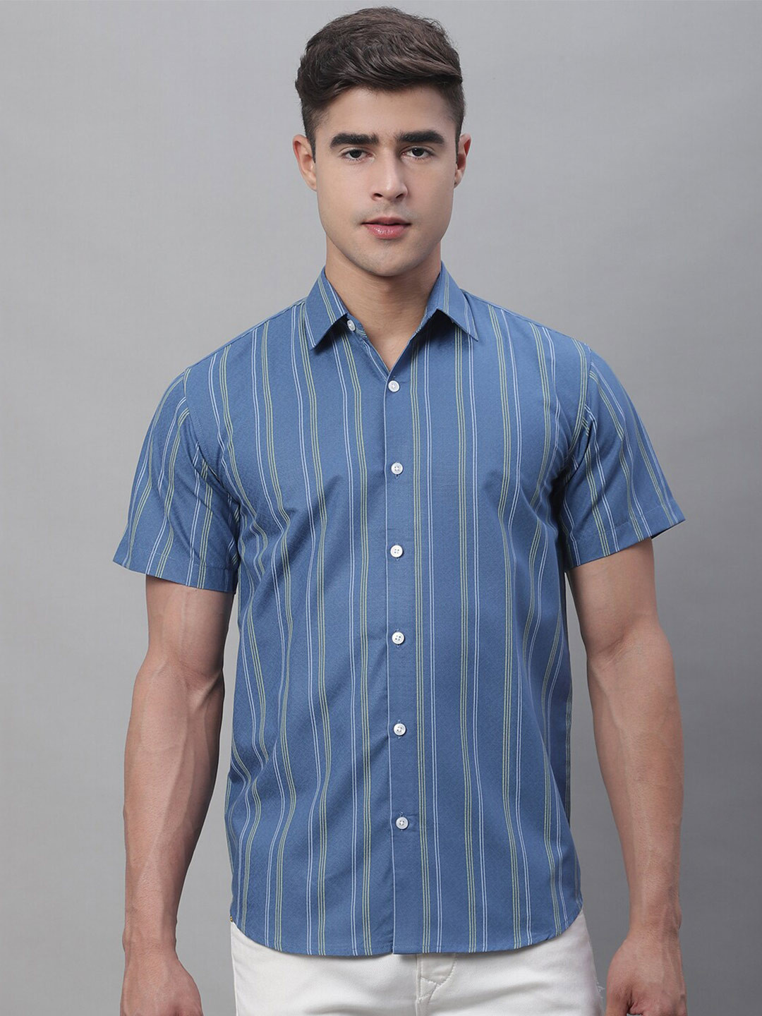 

JAINISH Classic Striped Pure Cotton Casual Shirt, Blue