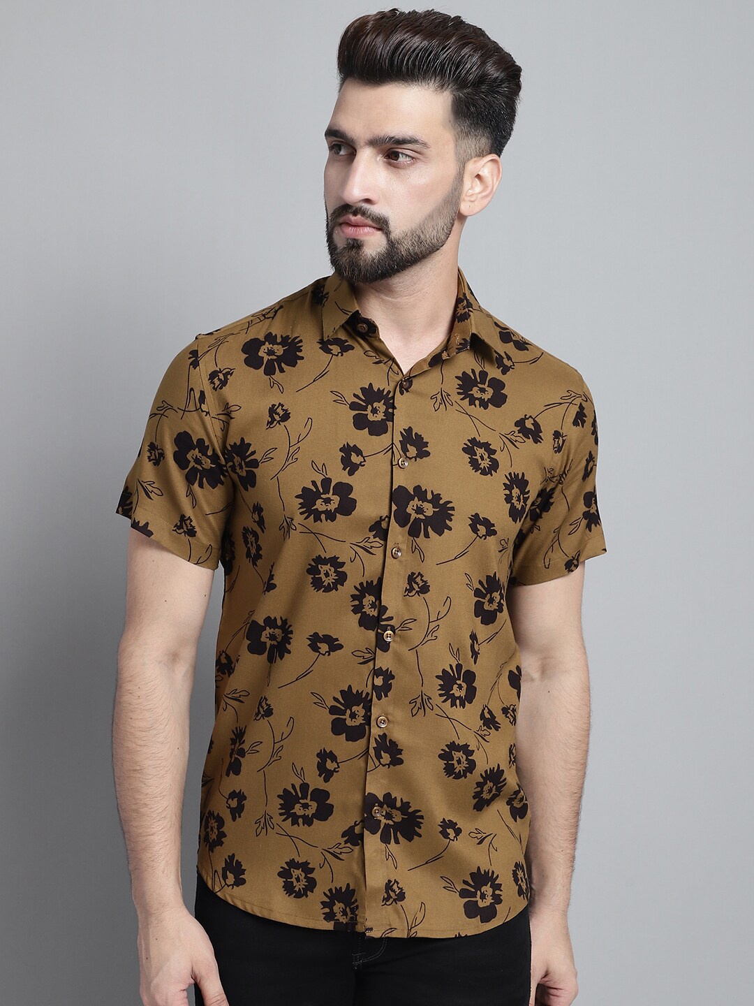 

JAINISH Classic Floral Printed Casual Shirt, Brown