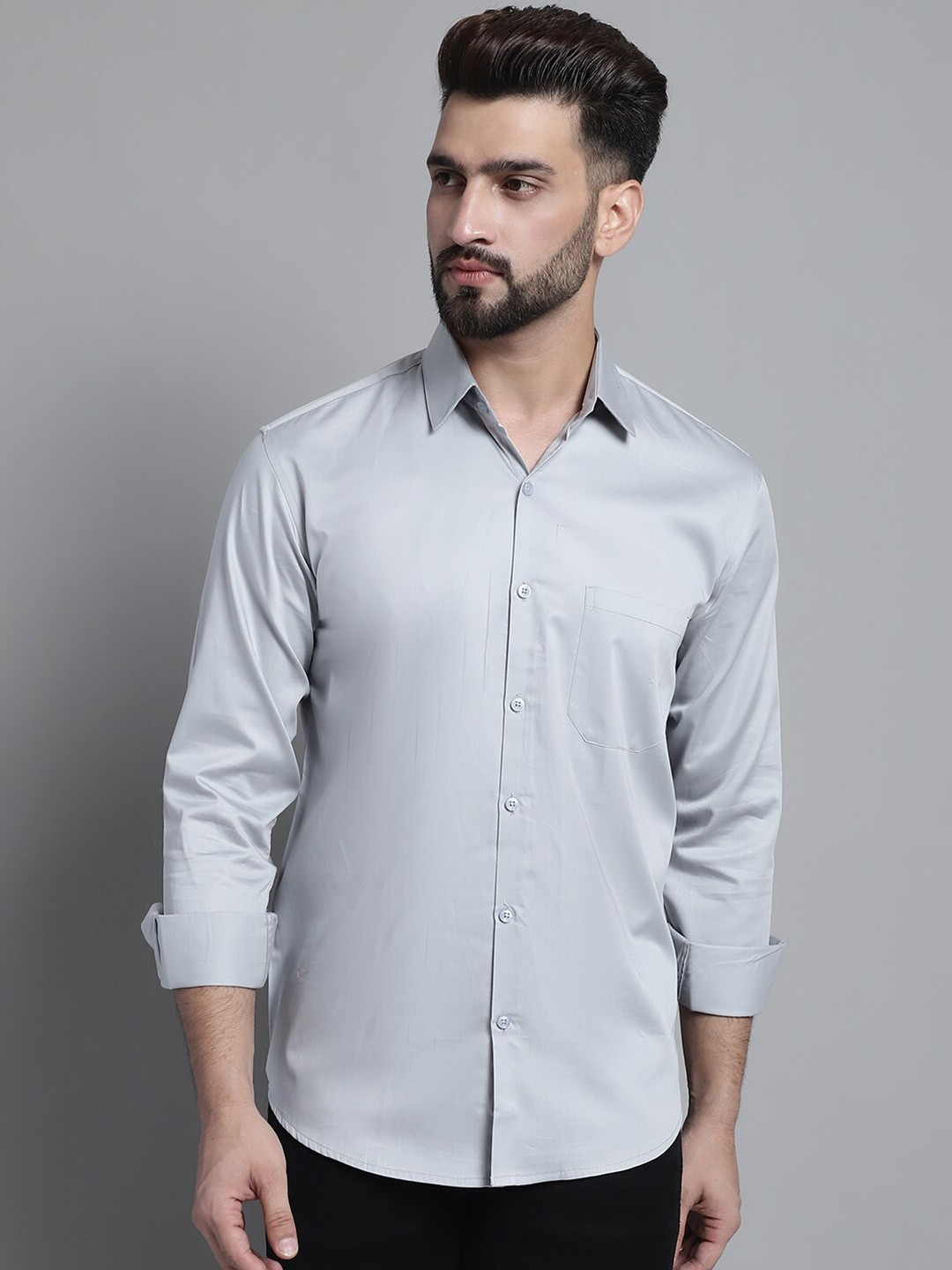 

JAINISH Classic Cotton Satin Casual Shirt, Grey
