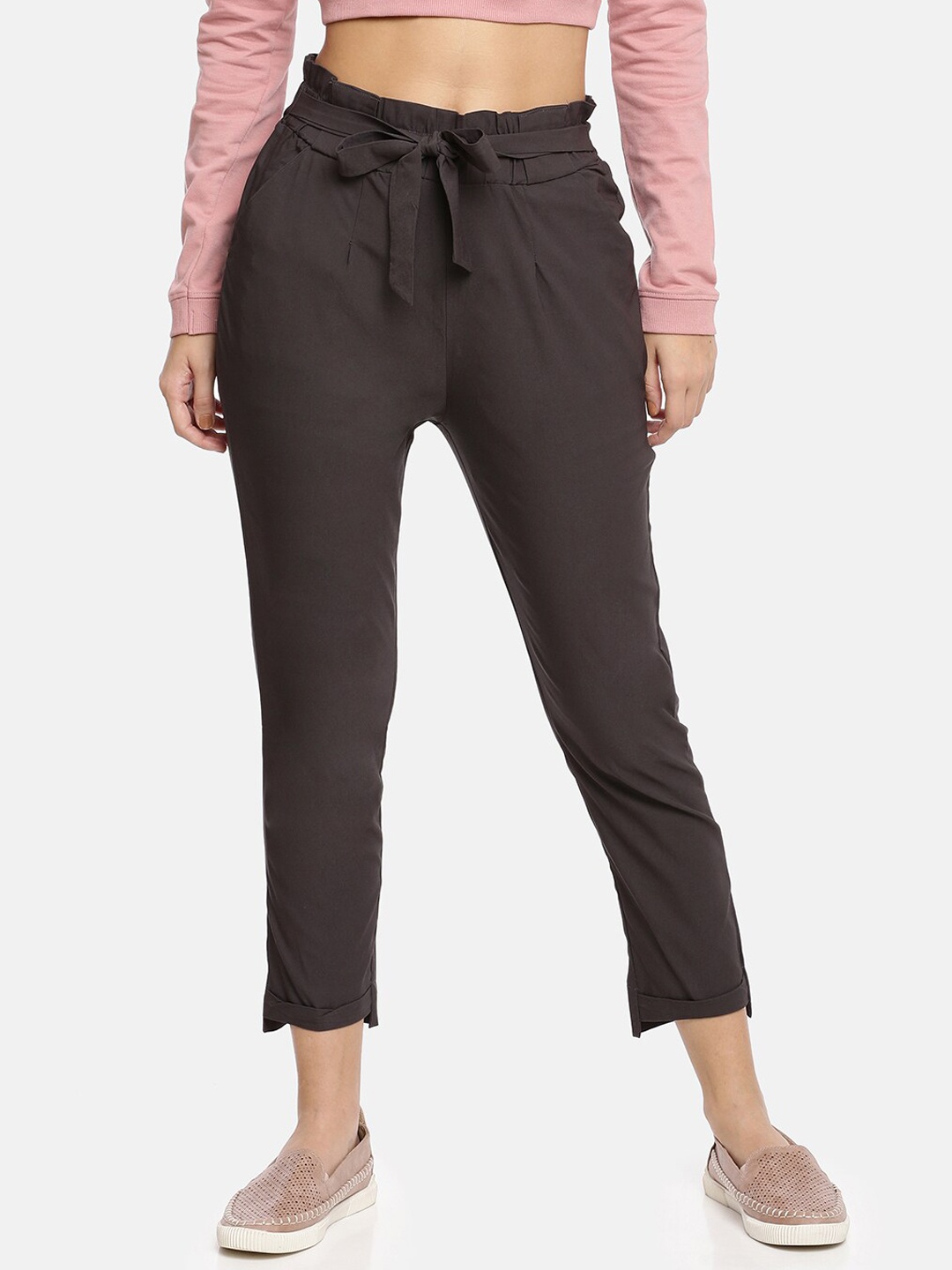 

GOLDSTROMS Women Relaxed High-Rise Cropped Peg Trousers, Charcoal
