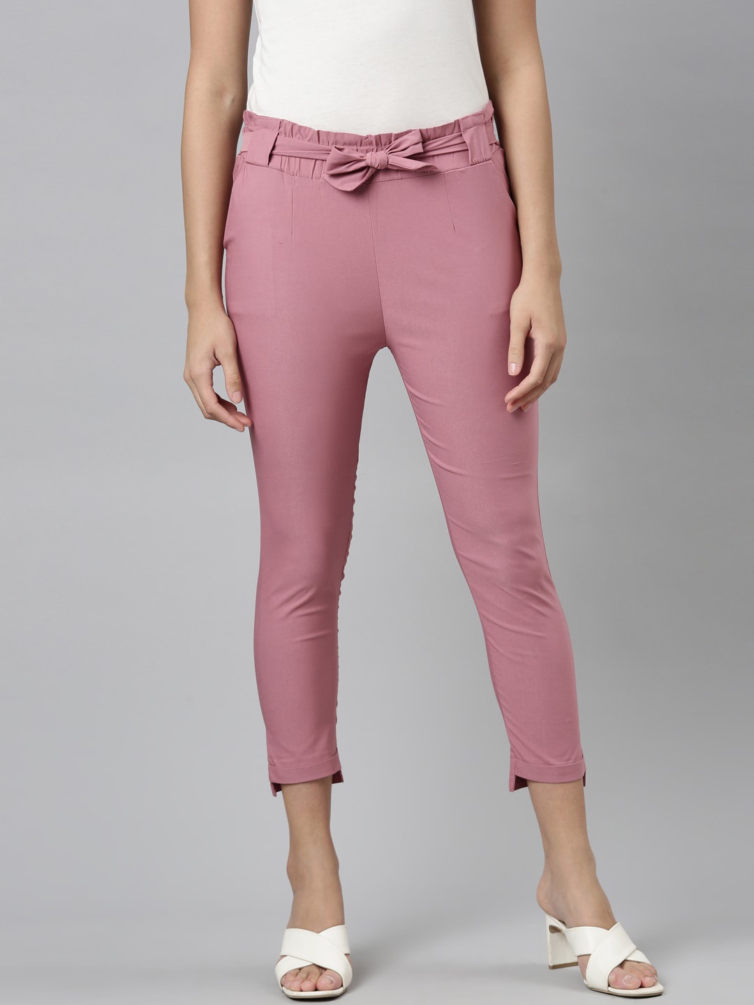 

GOLDSTROMS Women Relaxed High-Rise Cropped Peg Trousers, Pink