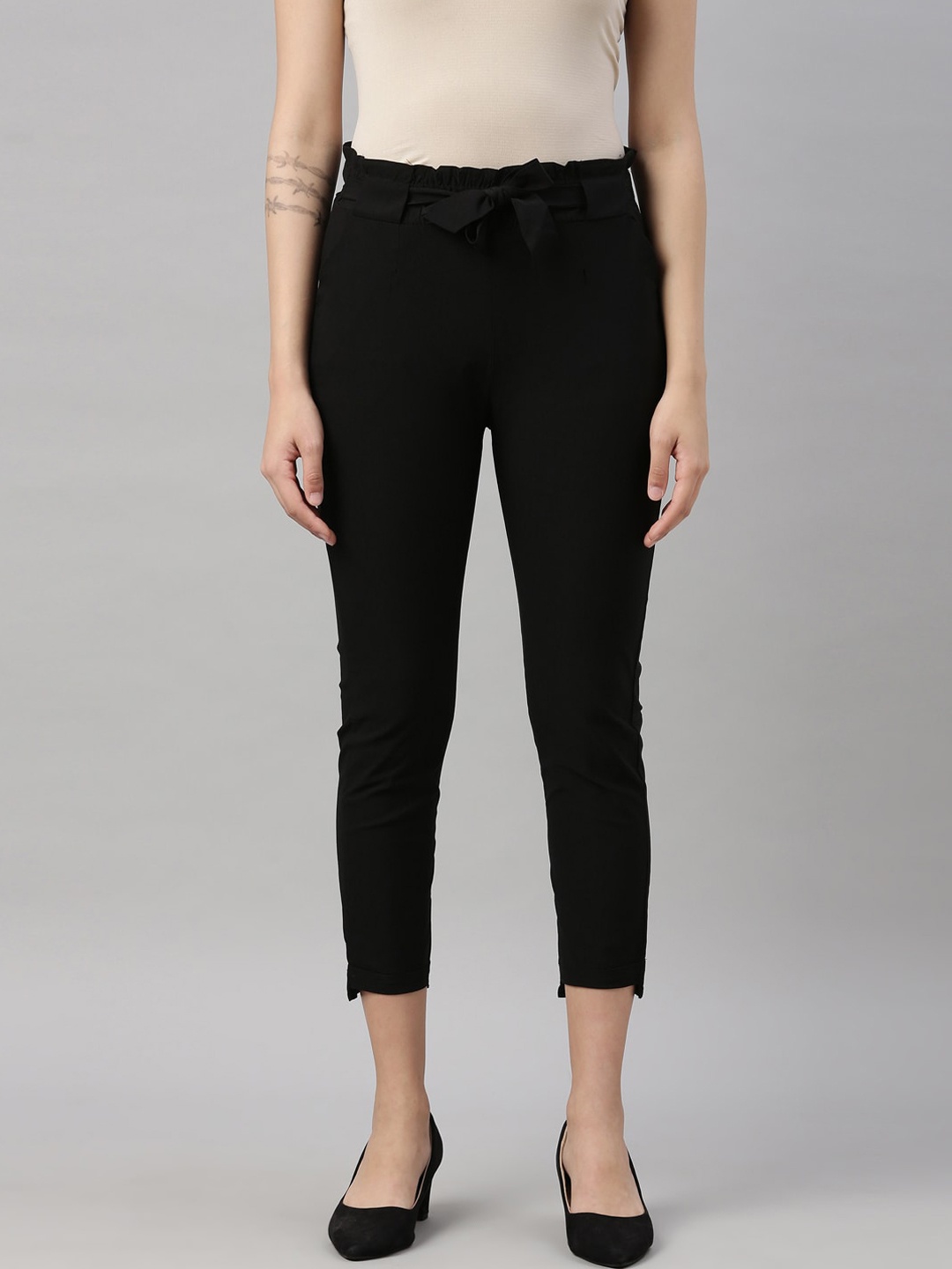 

GOLDSTROMS Women Smart Slim Fit High-Rise Trousers, Black