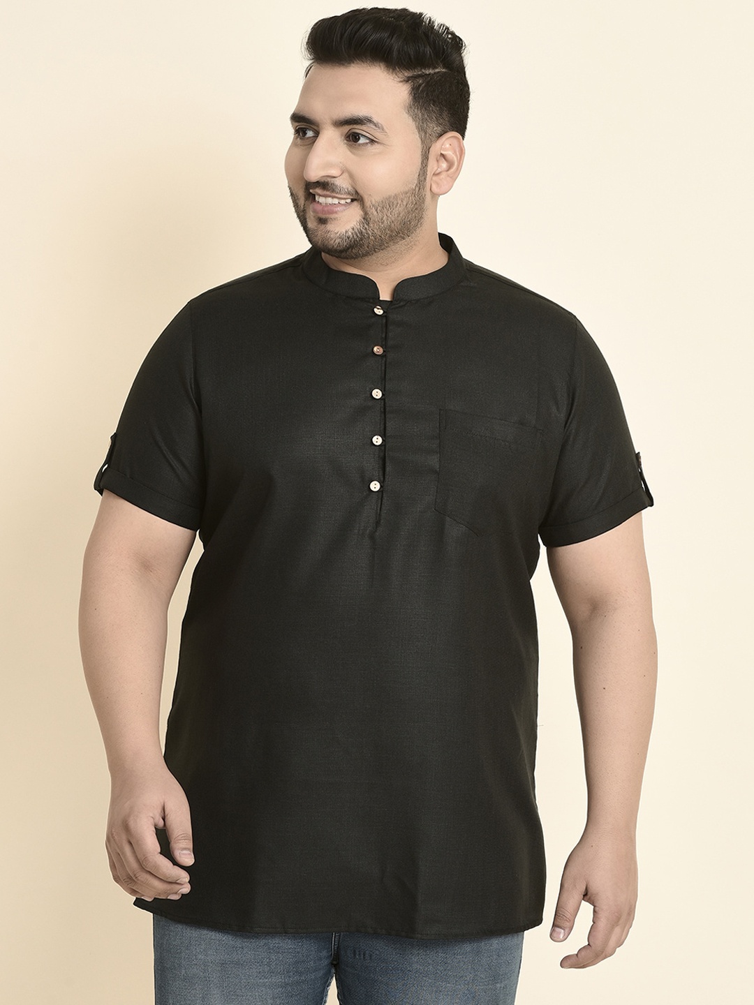 

Sztori Mandarin Collar Straight Kurta, Black