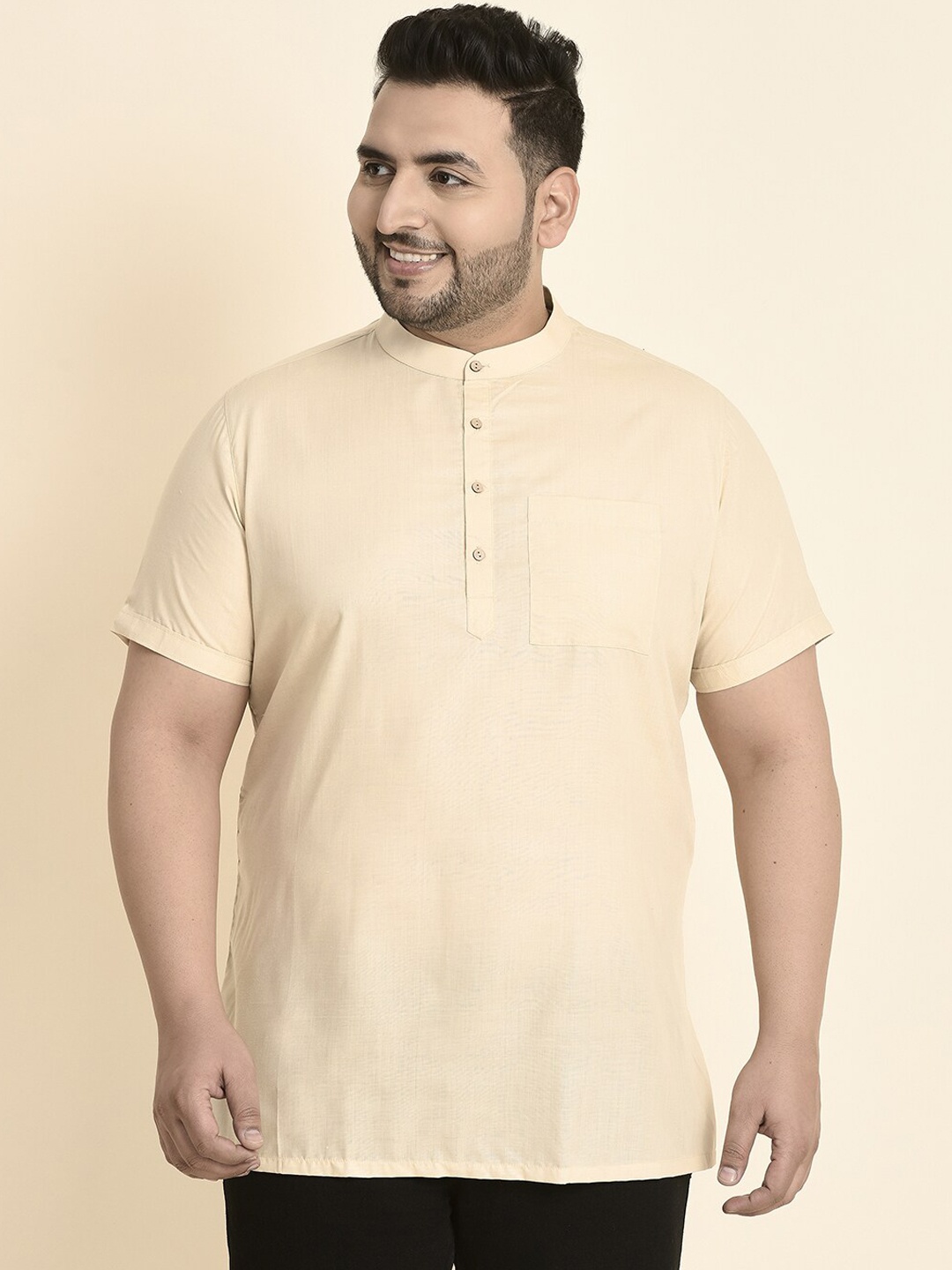

Sztori Mandarin Collar Short Sleeves Kurta, Cream