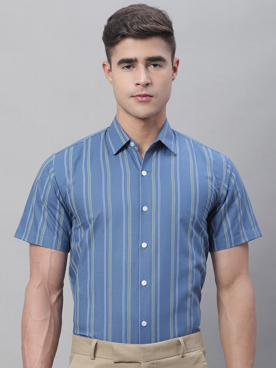 

JAINISH Classic Striped Pure Cotton Formal Shirt, Blue
