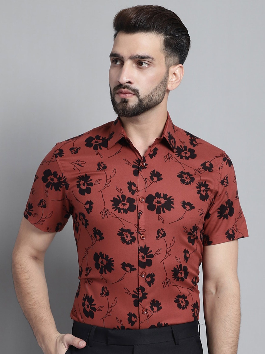 

JAINISH Classic Floral Printed Formal Shirt, Rust