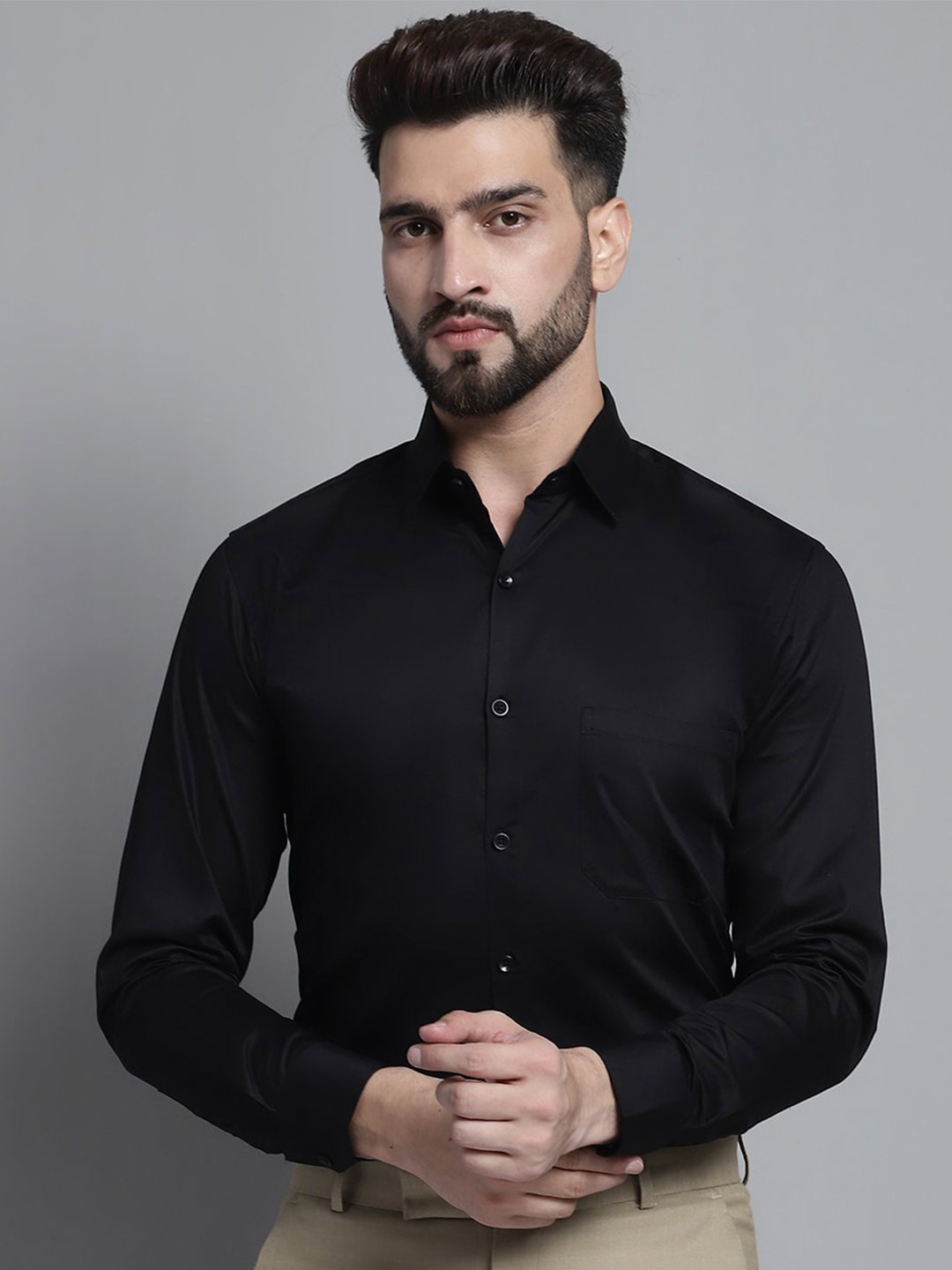 

JAINISH Classic Spread Collar Formal Shirt, Black