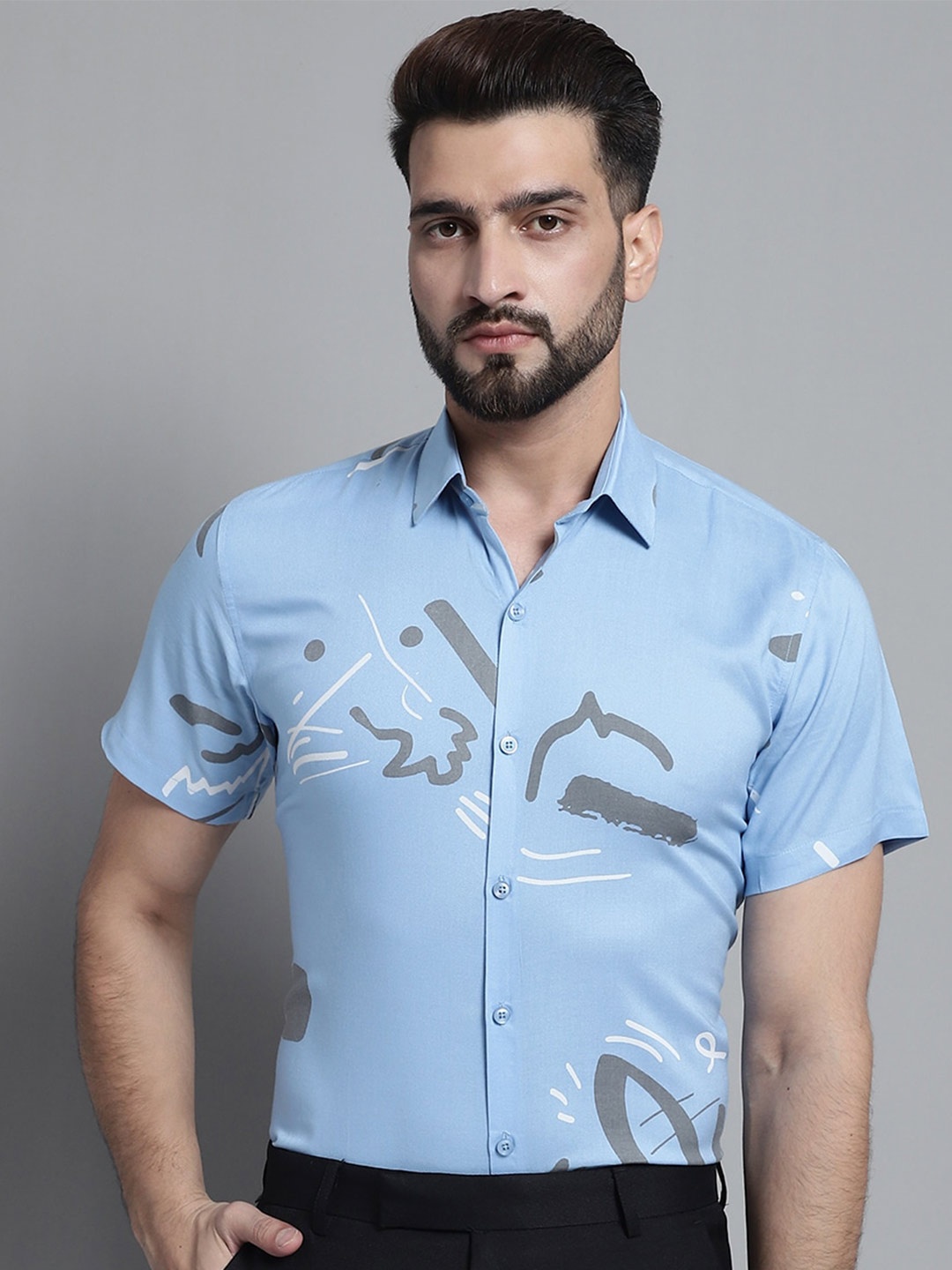 

JAINISH Classic Abstract Printed Casual Shirt, Blue