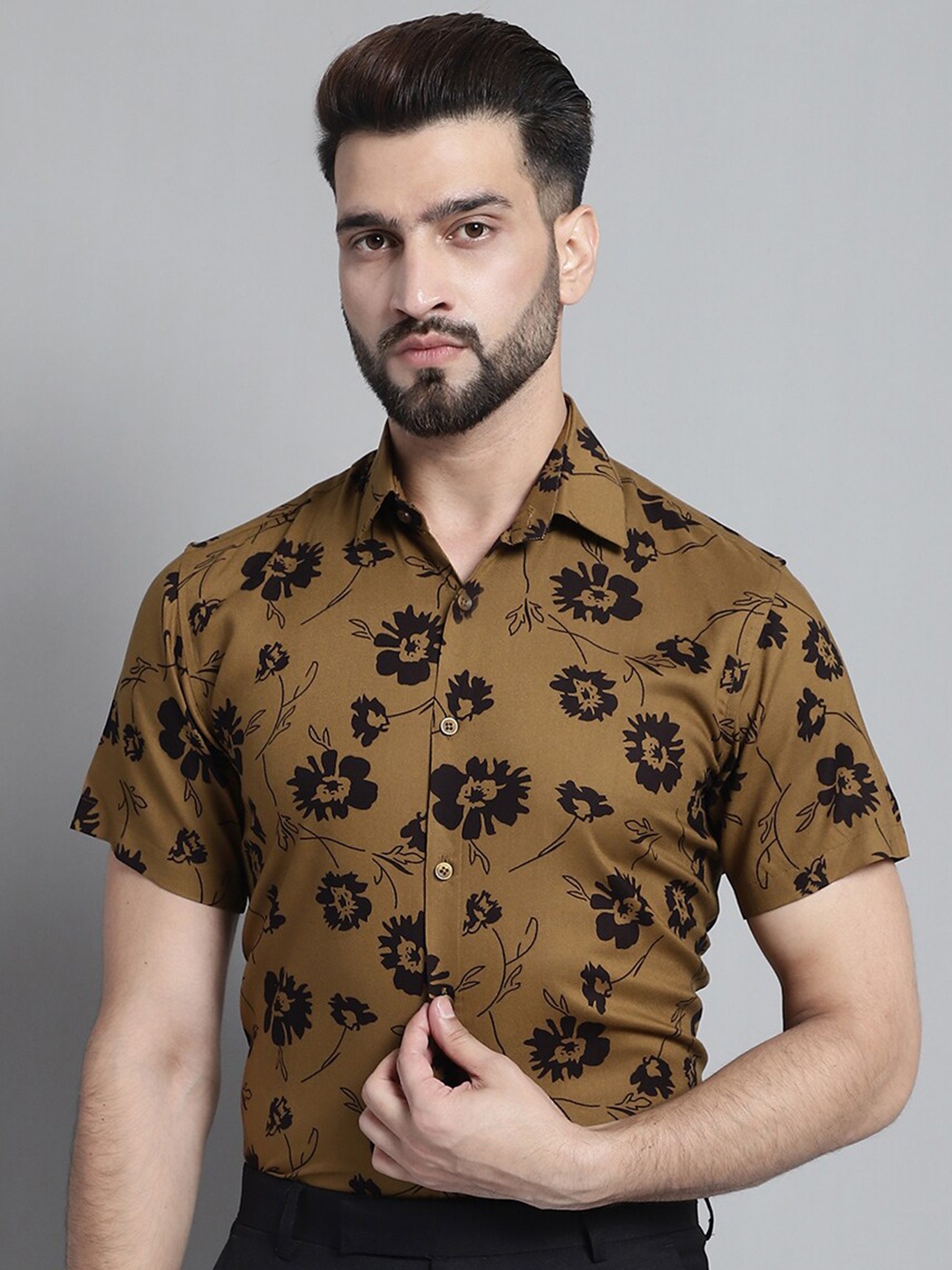 

JAINISH Classic Floral Printed Formal Shirt, Mustard