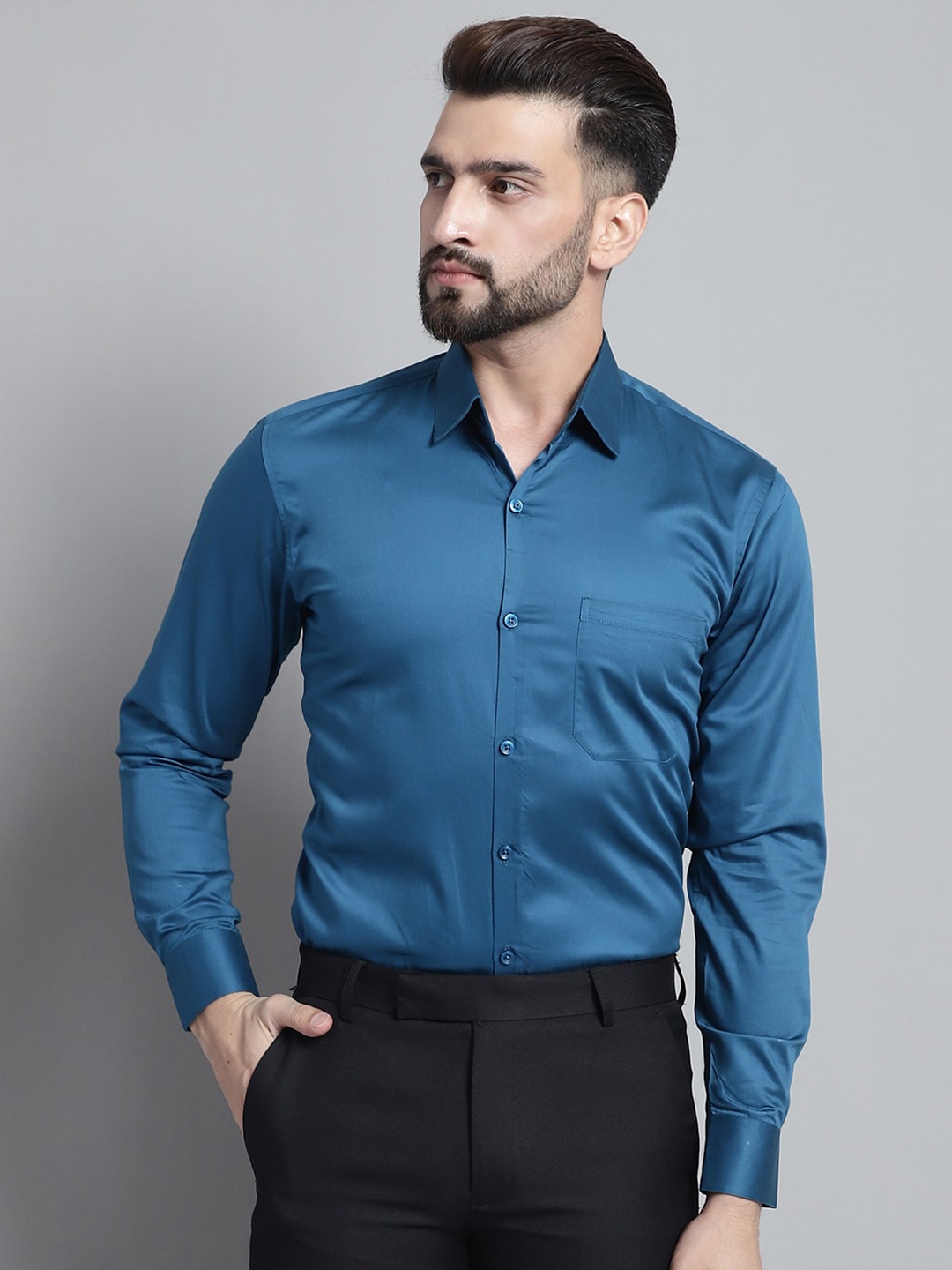 

JAINISH Classic Cotton Satin Formal Shirt, Blue