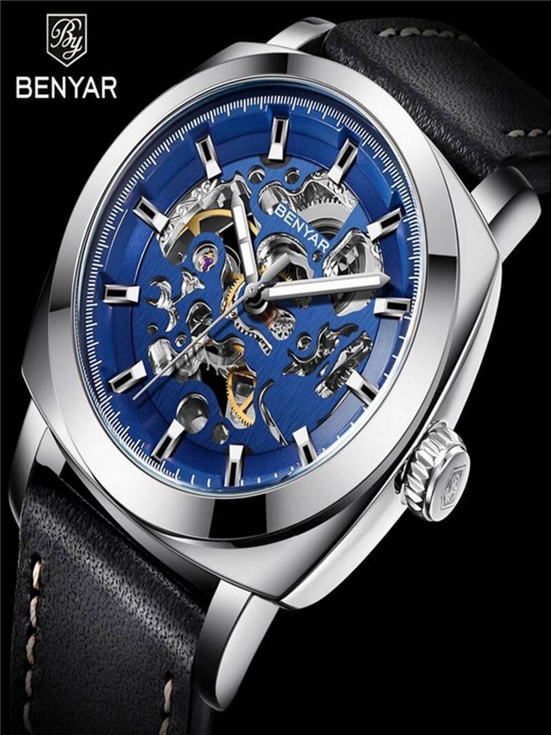 

BENYAR Men Leather Bracelet Style Straps Chronograph Automatic Watch Ben-5121, Blue