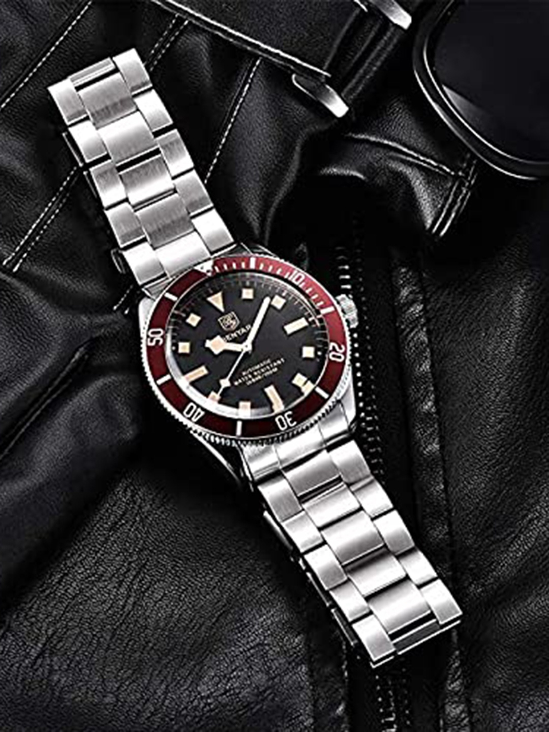 

BENYAR Men Bracelet Style Straps Analogue Watch Ben-5179-Silver-Red, Coffee brown