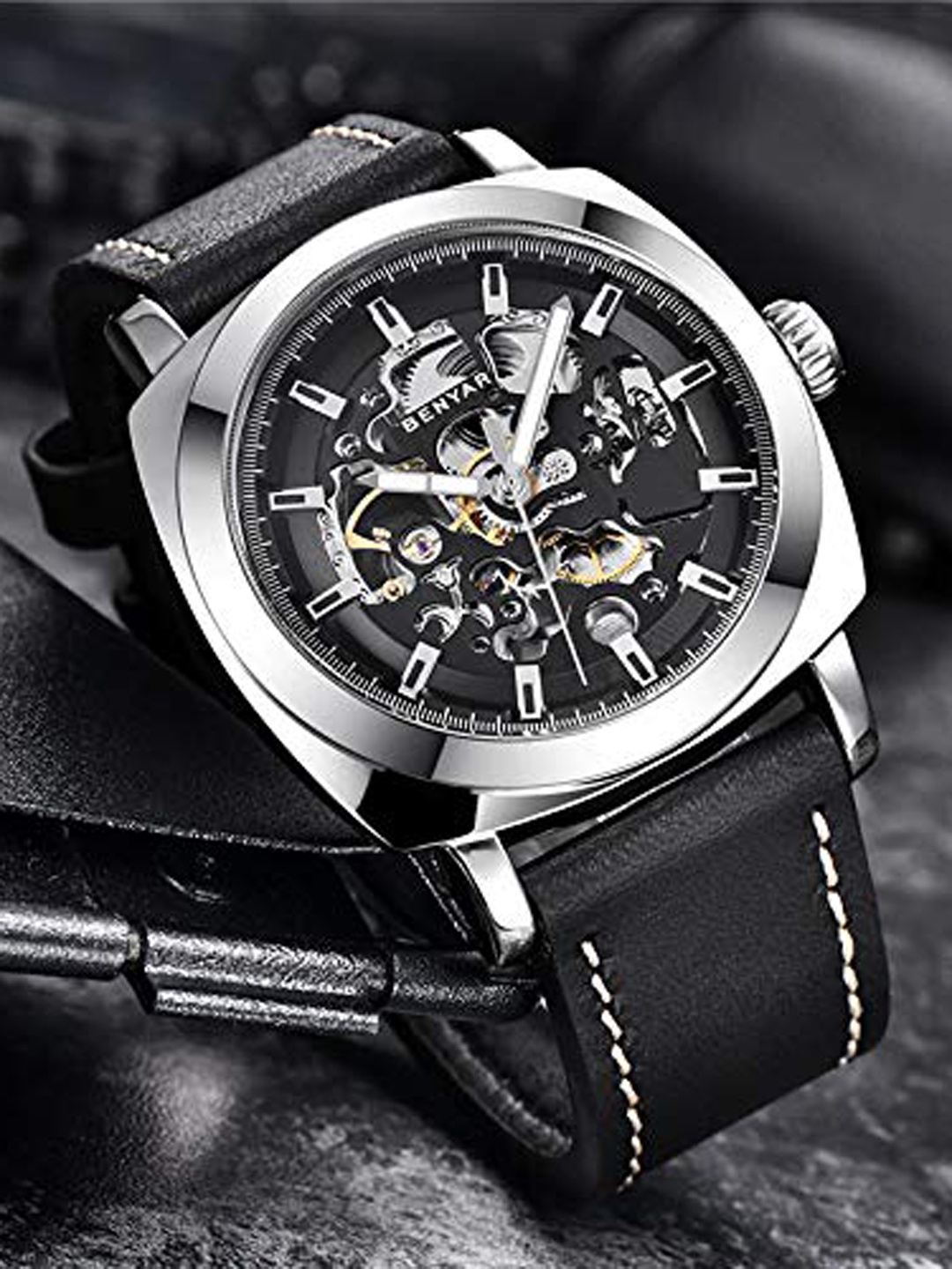 

BENYAR Men Dial & Leather Straps Analogue Chronograph Automatic Watch Ben-5121, Black